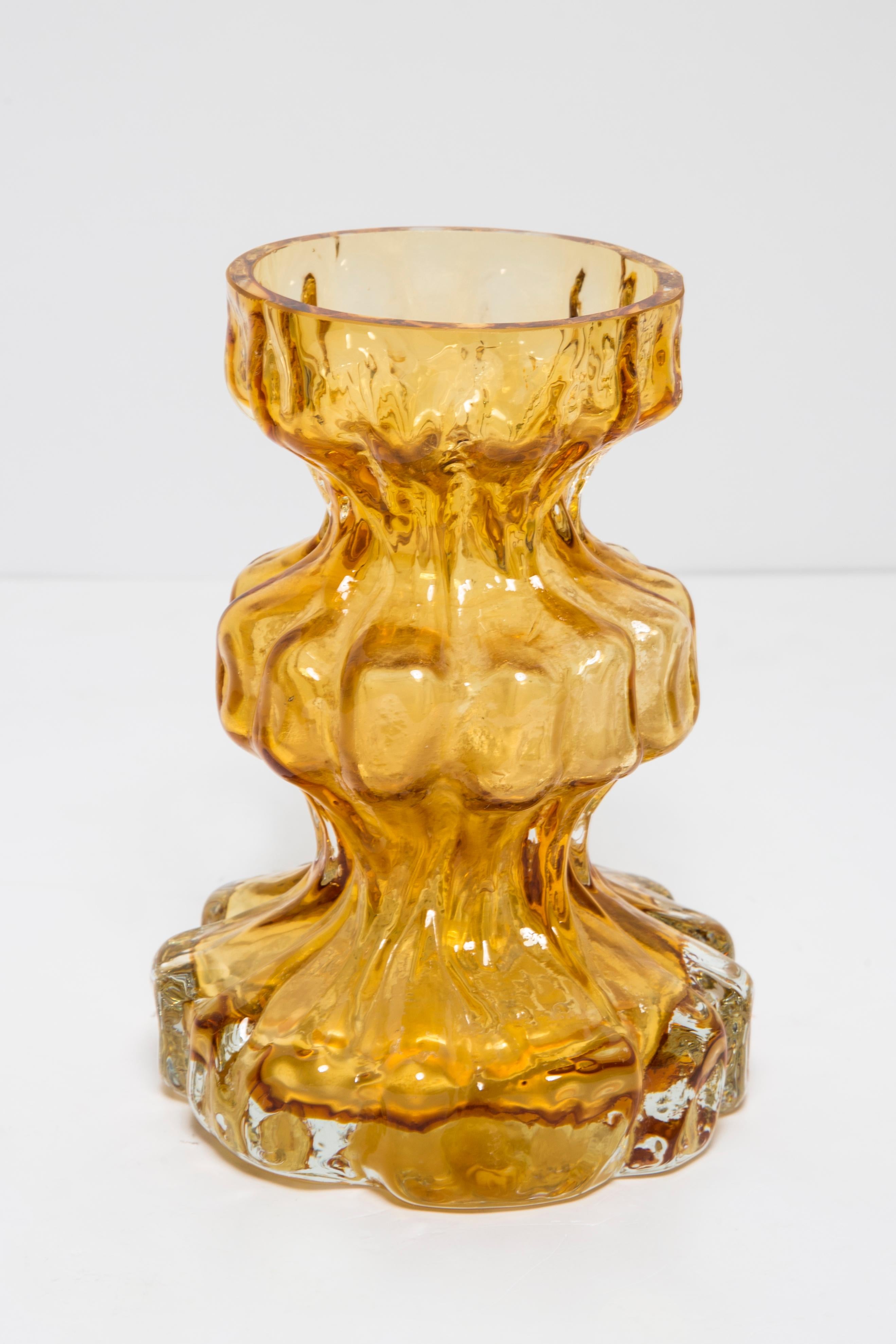 Mid-Century Modern Mid Century Vintage Yellow Ingrid Glass Vase Rock Crystal, Germany, 1970s For Sale