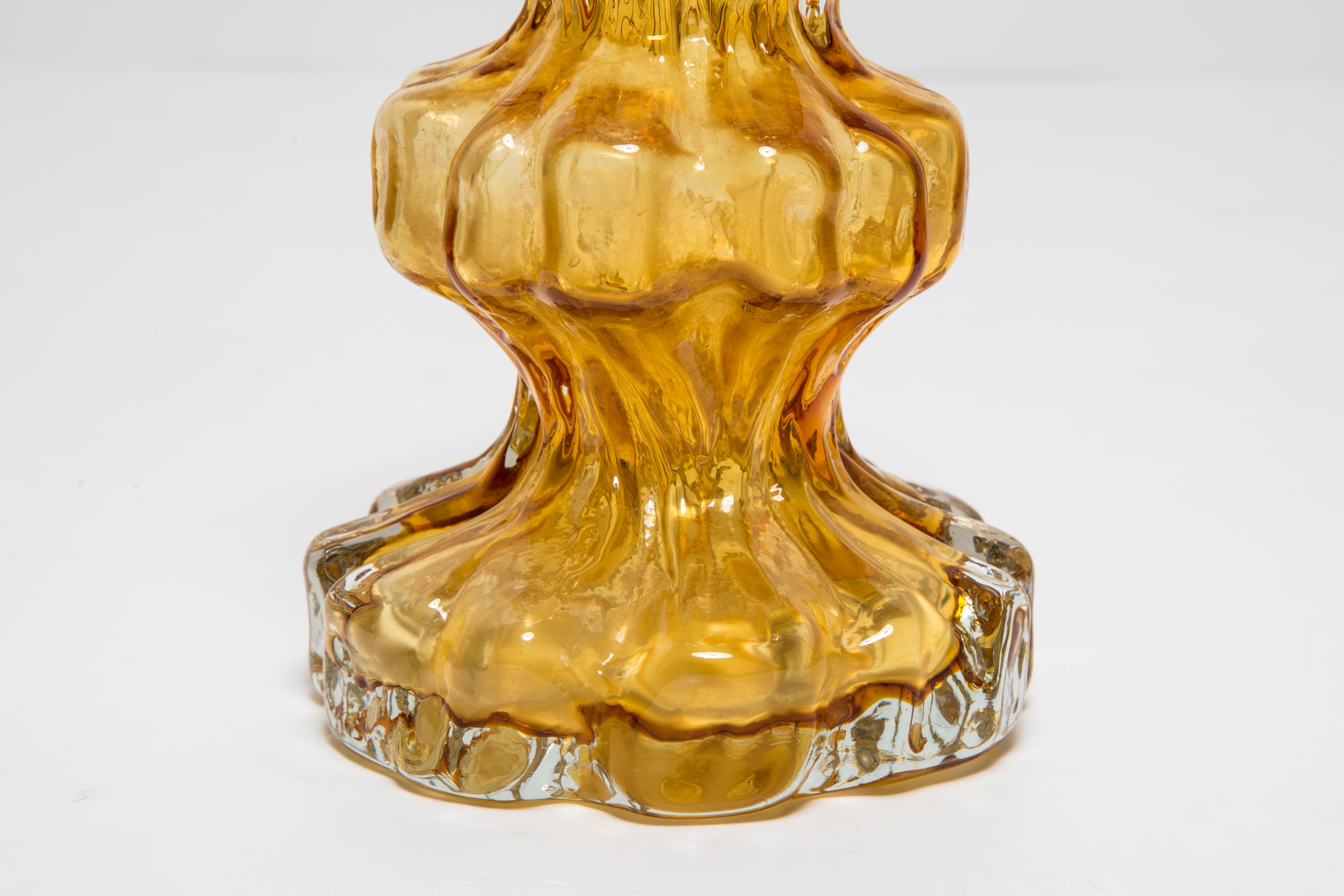 20th Century Mid Century Vintage Yellow Ingrid Glass Vase Rock Crystal, Germany, 1970s For Sale