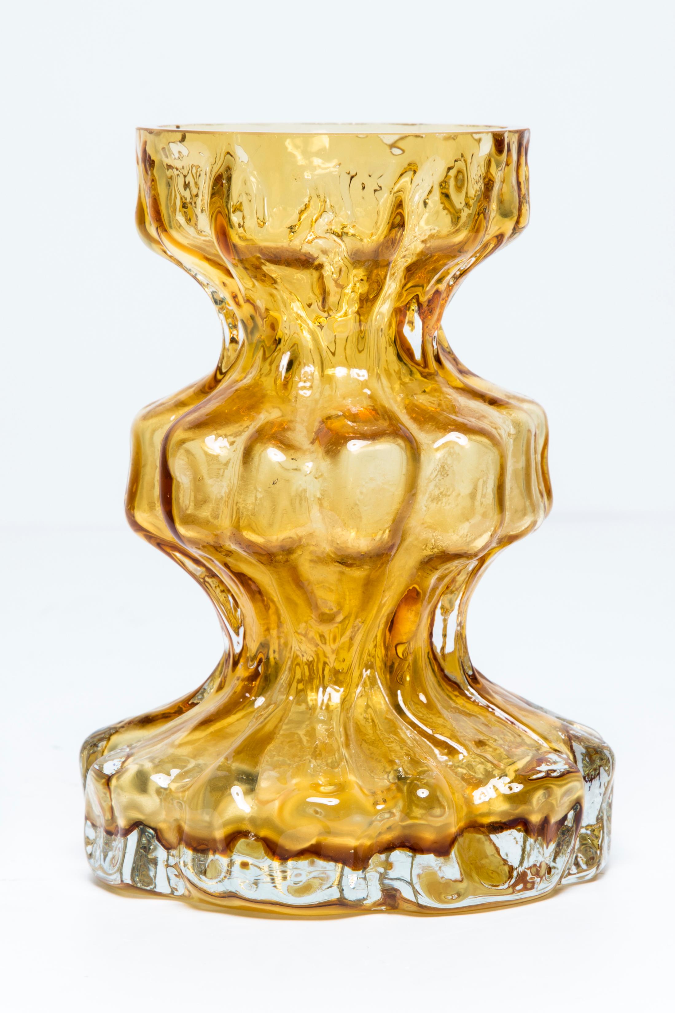 Mid Century Vintage Yellow Ingrid Glass Vase Rock Crystal, Germany, 1970s For Sale 3