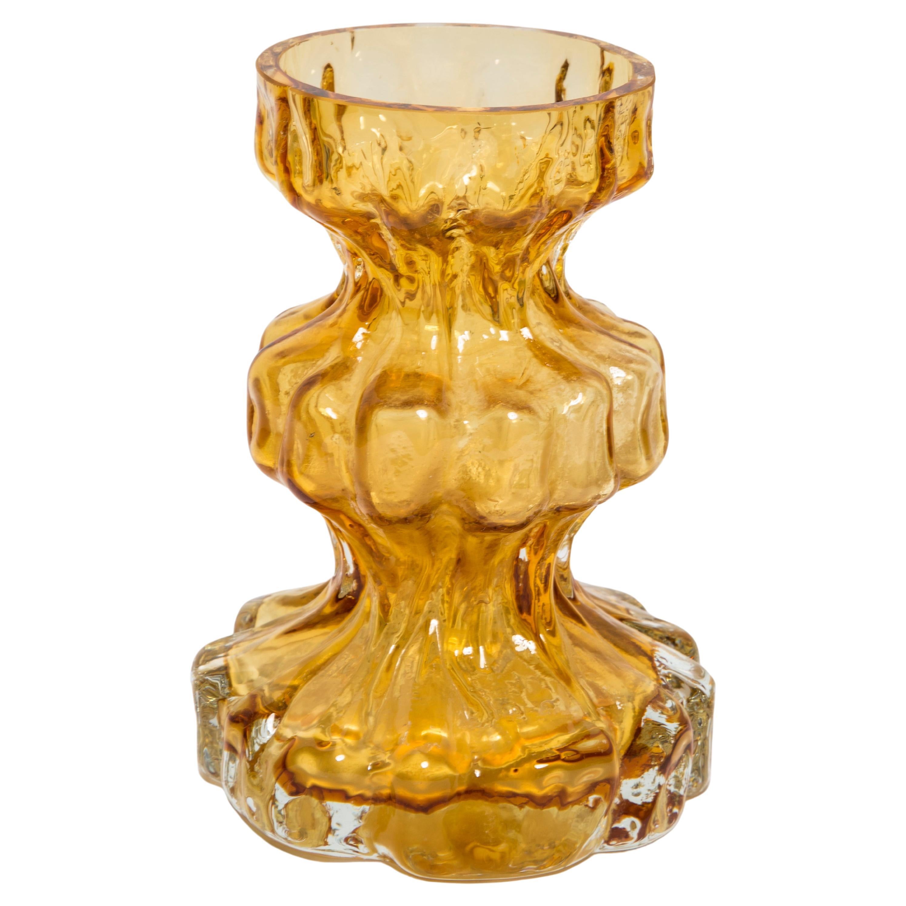 Mid Century Vintage Yellow Ingrid Glass Vase Rock Crystal, Germany, 1970s For Sale