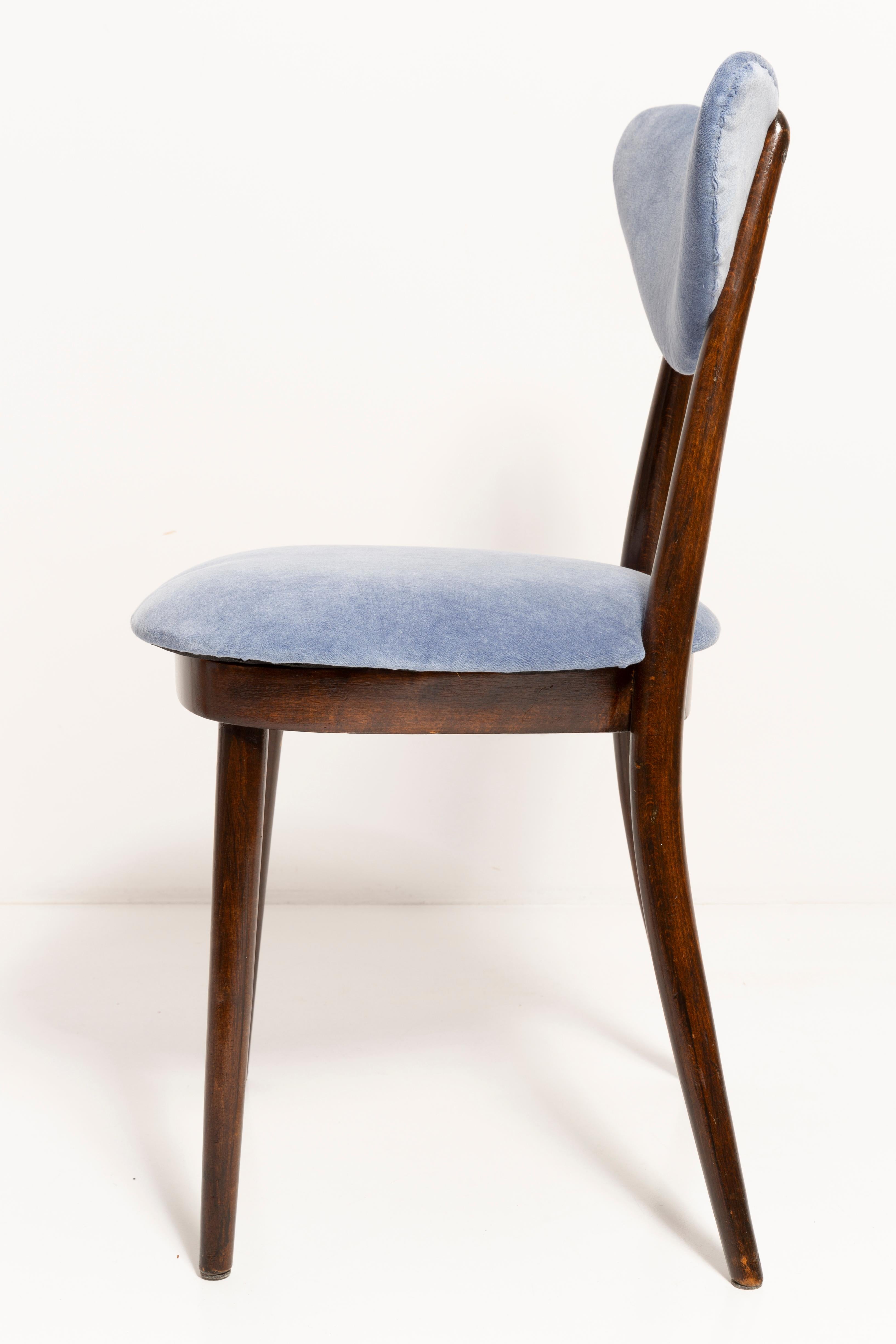 20th Century Mid Century Violet Blue Heart Cotton-Velvet Chair, Europe, 1960s For Sale