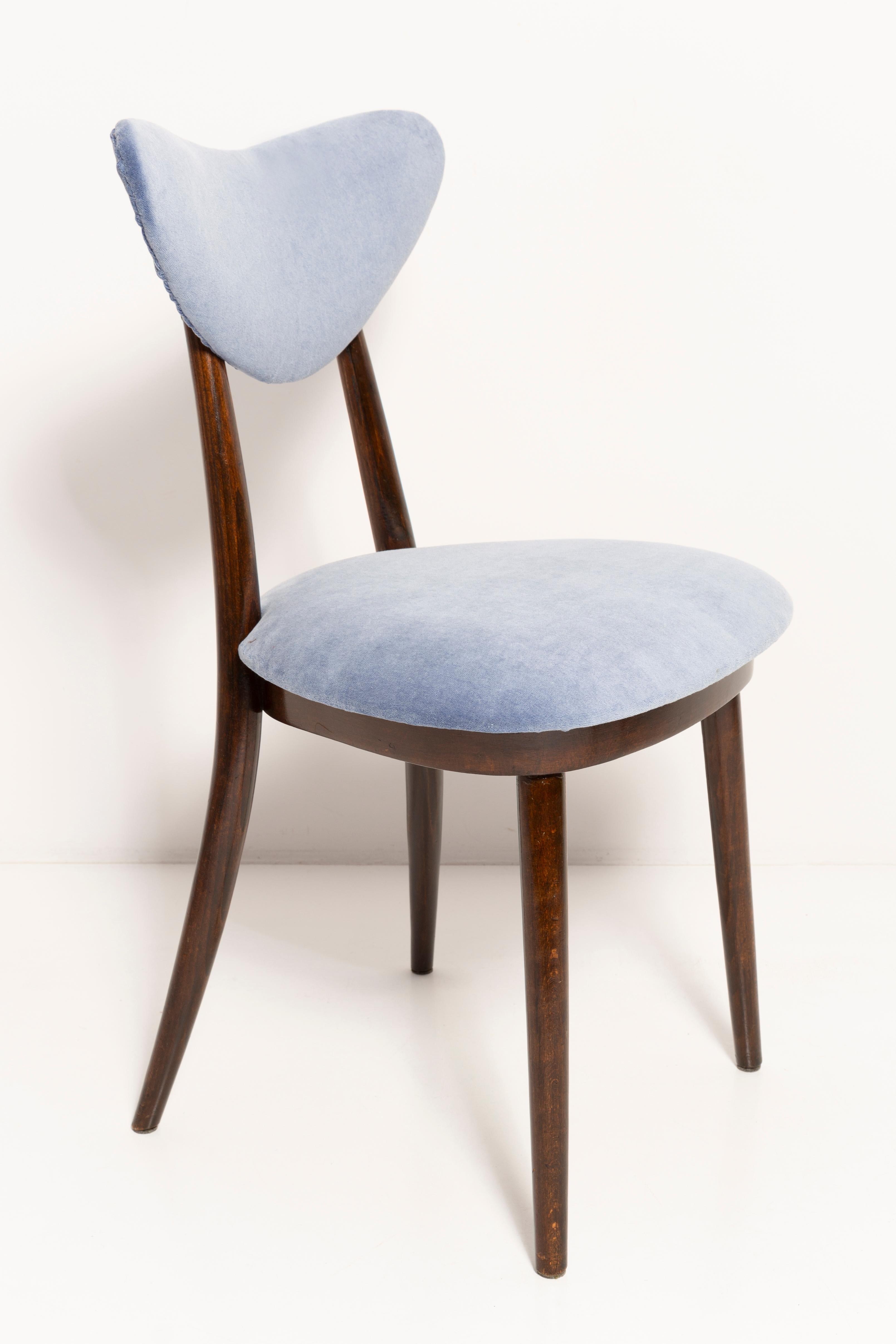 Beech Mid Century Violet Blue Heart Cotton-Velvet Chair, Europe, 1960s For Sale