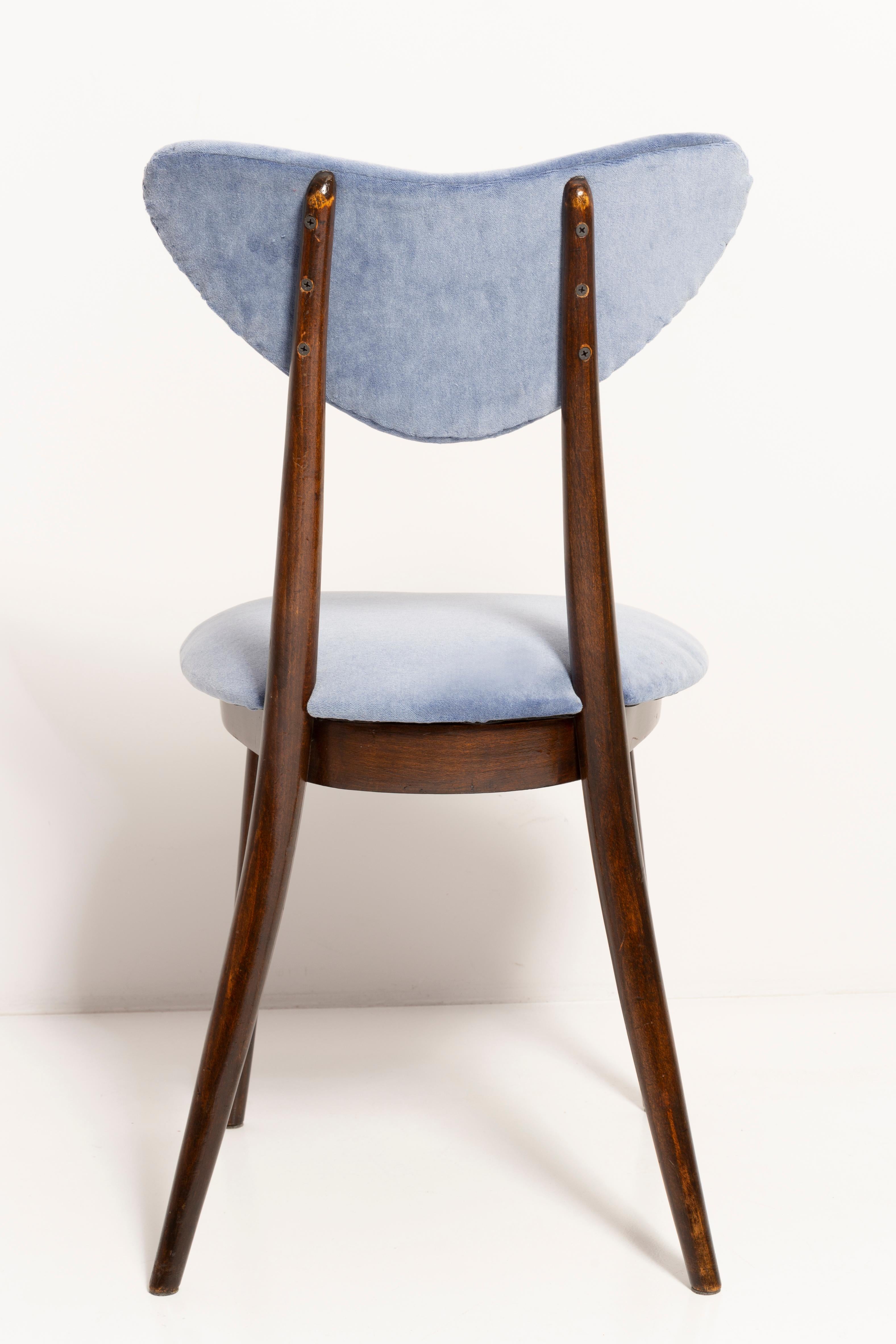 Mid Century Violet Blue Heart Cotton-Velvet Chair, Europe, 1960s For Sale 1