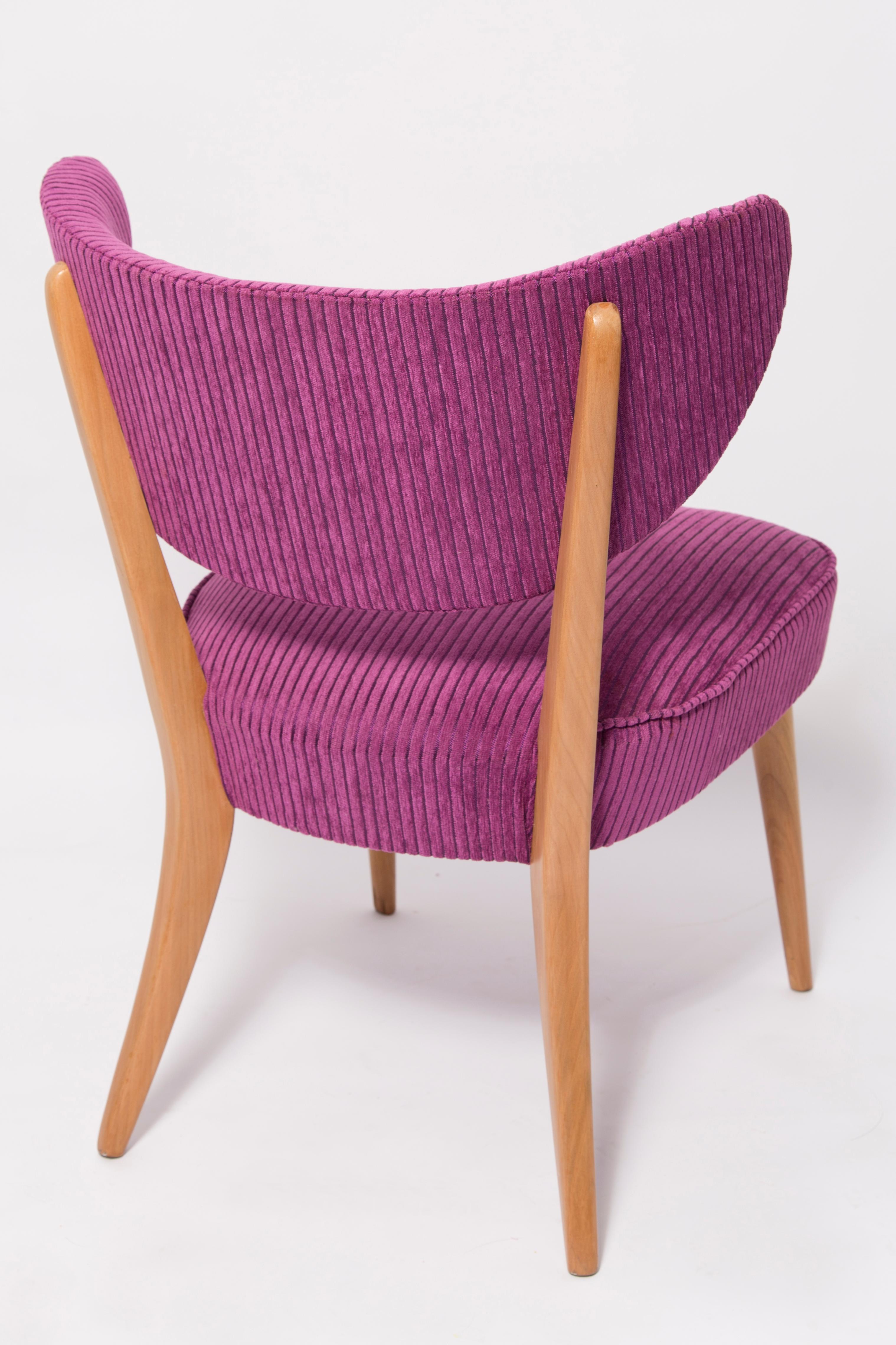 Hand-Crafted Mid Century Violet Velvet Club Chair, Europe, 1960s For Sale