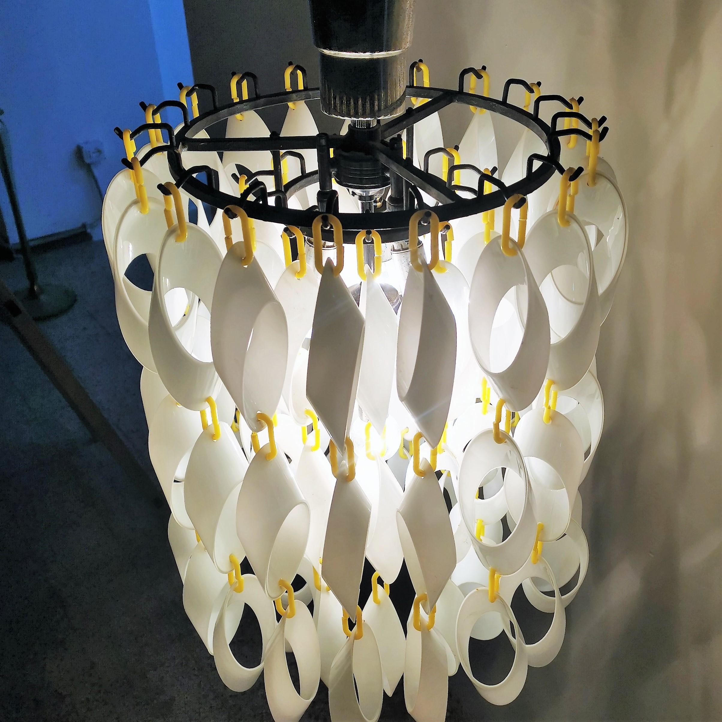 Metal Mid-Century Vistosi Glass Chandelier Made of Modular Elements 1960s Italy For Sale