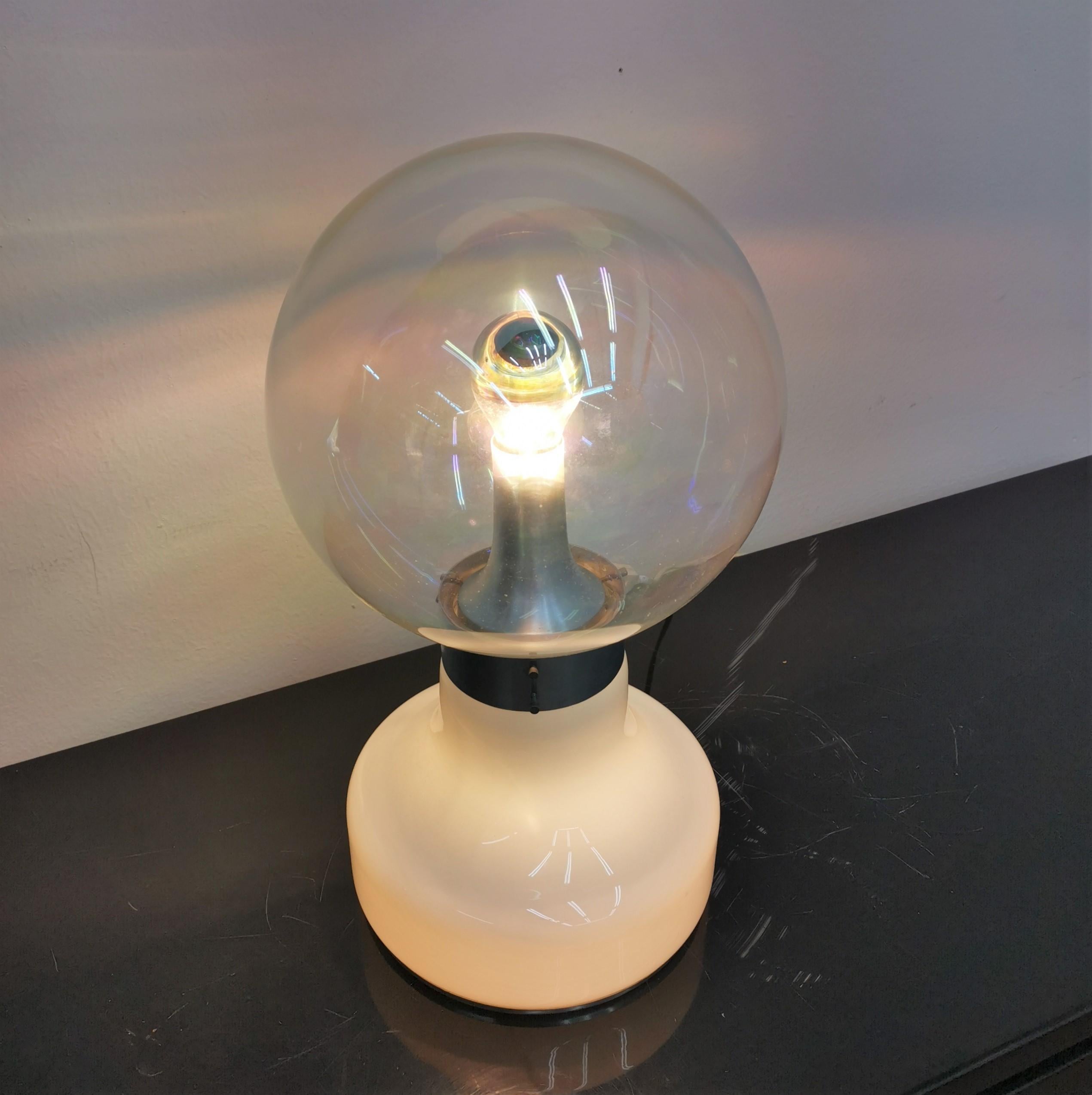 Italian Mid-Century Vistosi Iridescent Glass Globe Table Lamp 70s Italy