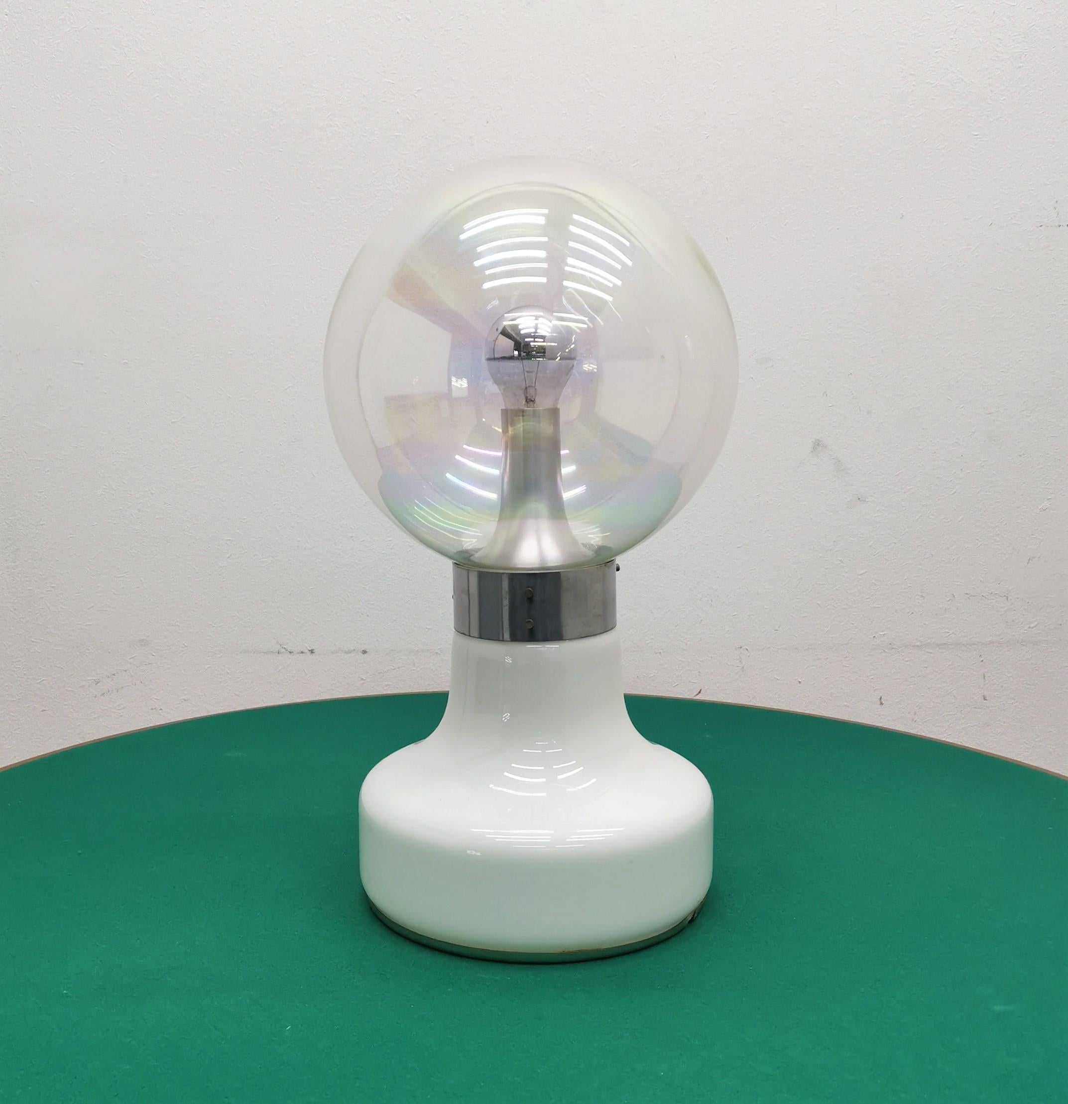 Late 20th Century Mid-Century Vistosi Iridescent Glass Globe Table Lamp 70s Italy