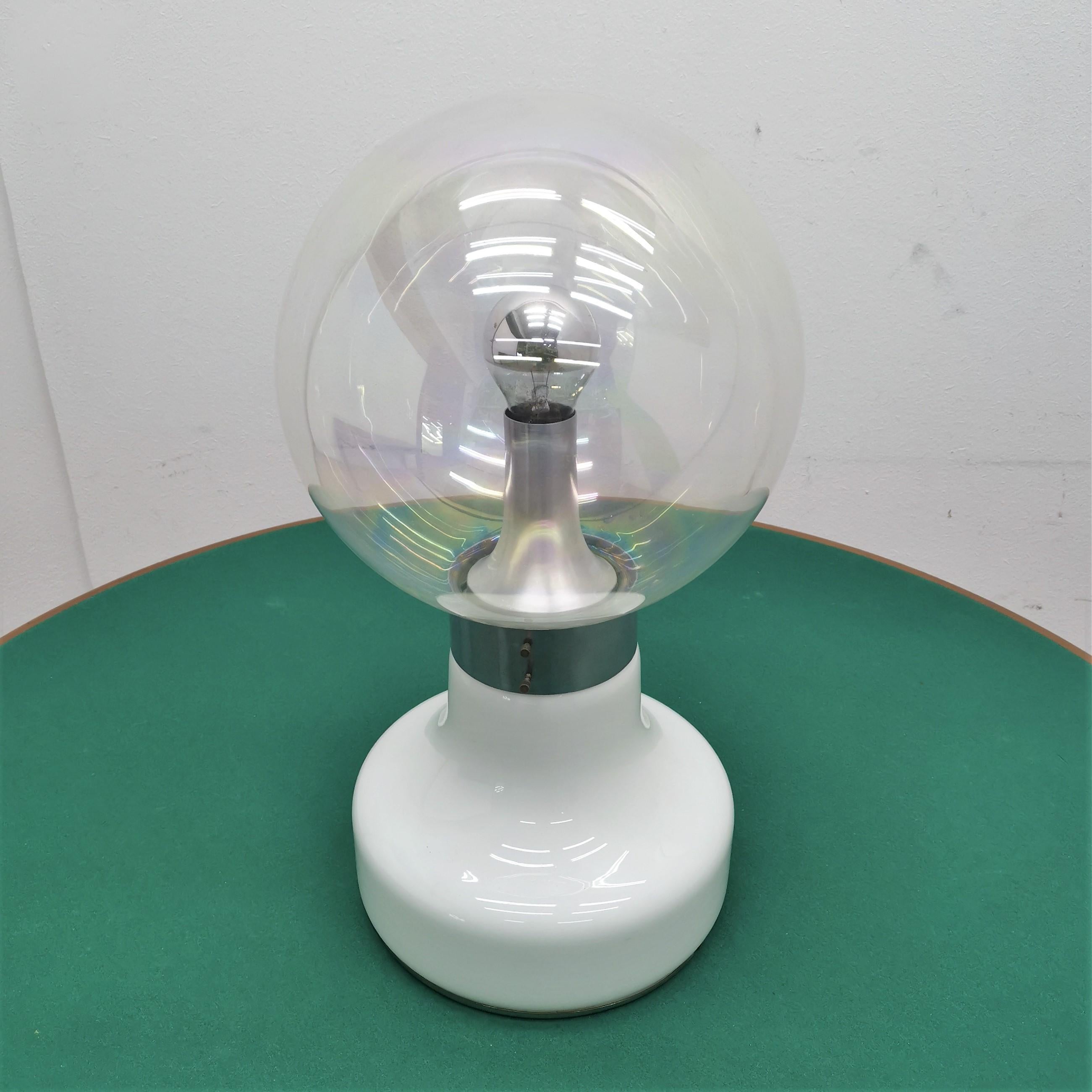 Metal Mid-Century Vistosi Iridescent Glass Globe Table Lamp 70s Italy