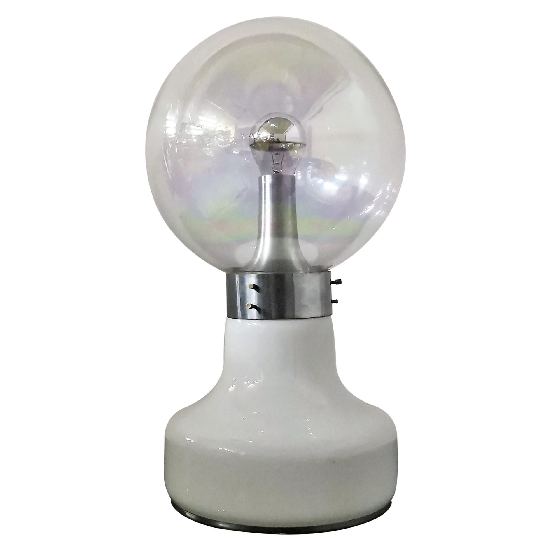 Mid-Century Vistosi Iridescent Glass Globe Table Lamp 70s Italy