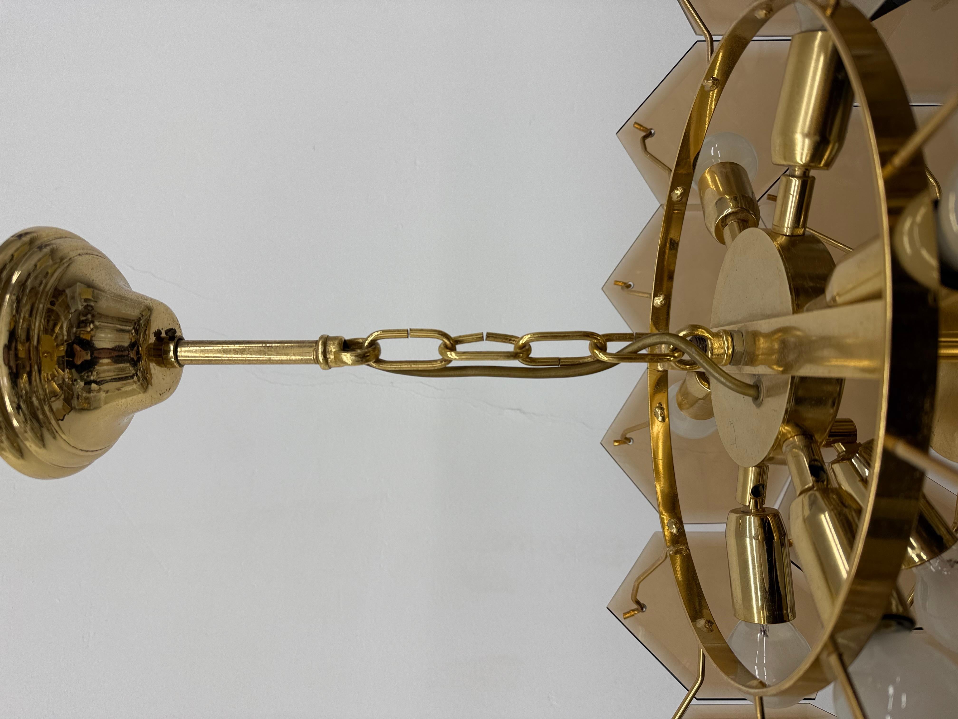 Mid-Century Modern Mid century vistosi style chandelier with hexagonal smoked glass discs , 1970s