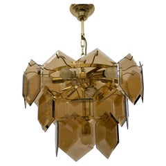 Mid century vistosi style chandelier with hexagonal smoked glass discs , 1970s