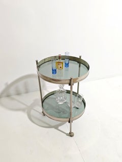 Mid-Century Vit Kellj for Binox Rolling Bar Cart Brushed Brass Glass Italy 70s