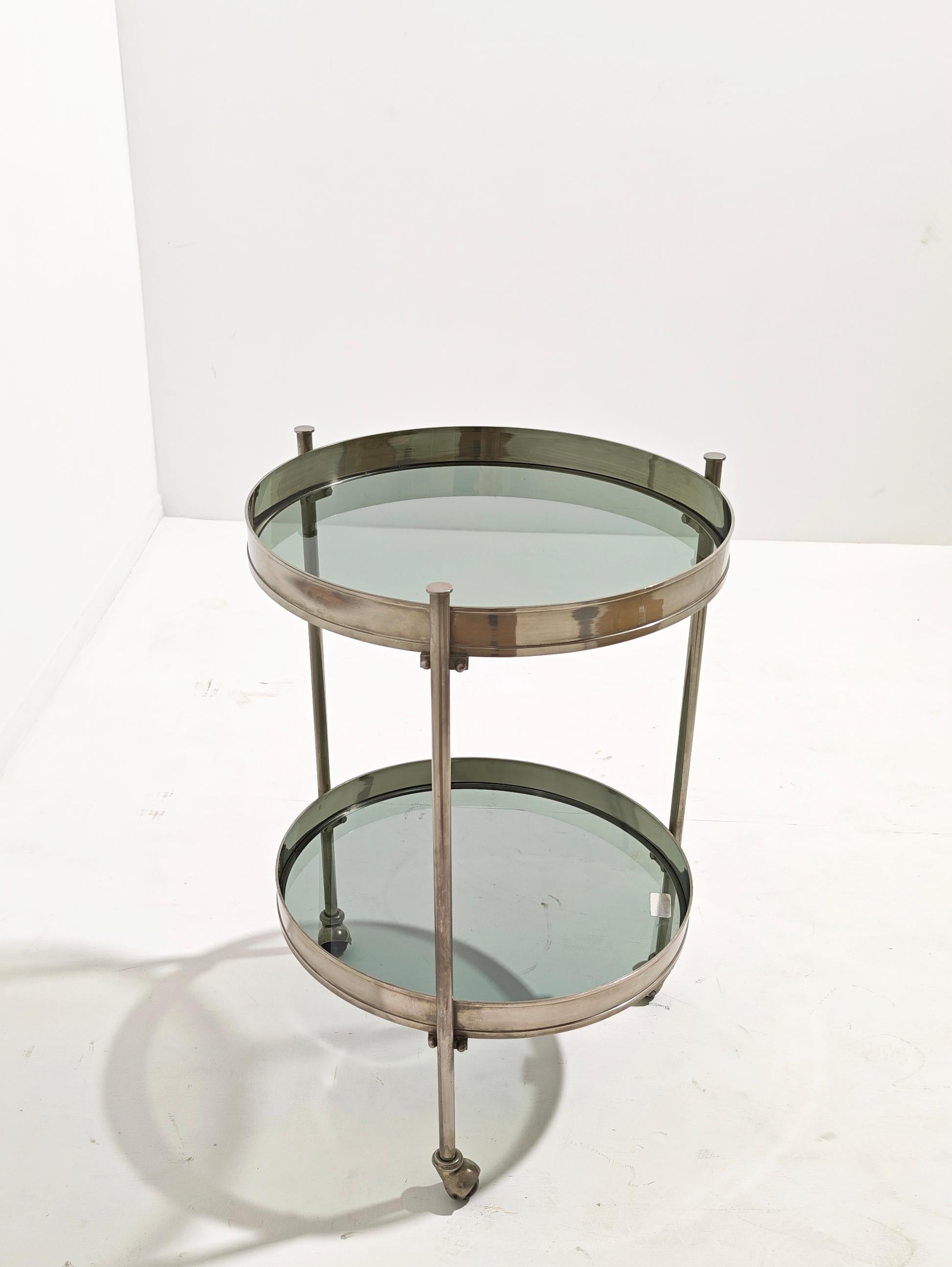 Mid-Century Vit Kellj für Binox Rolling Bar Cart Gebürstetes Messing Glas Italien 70er Jahre im Angebot 2