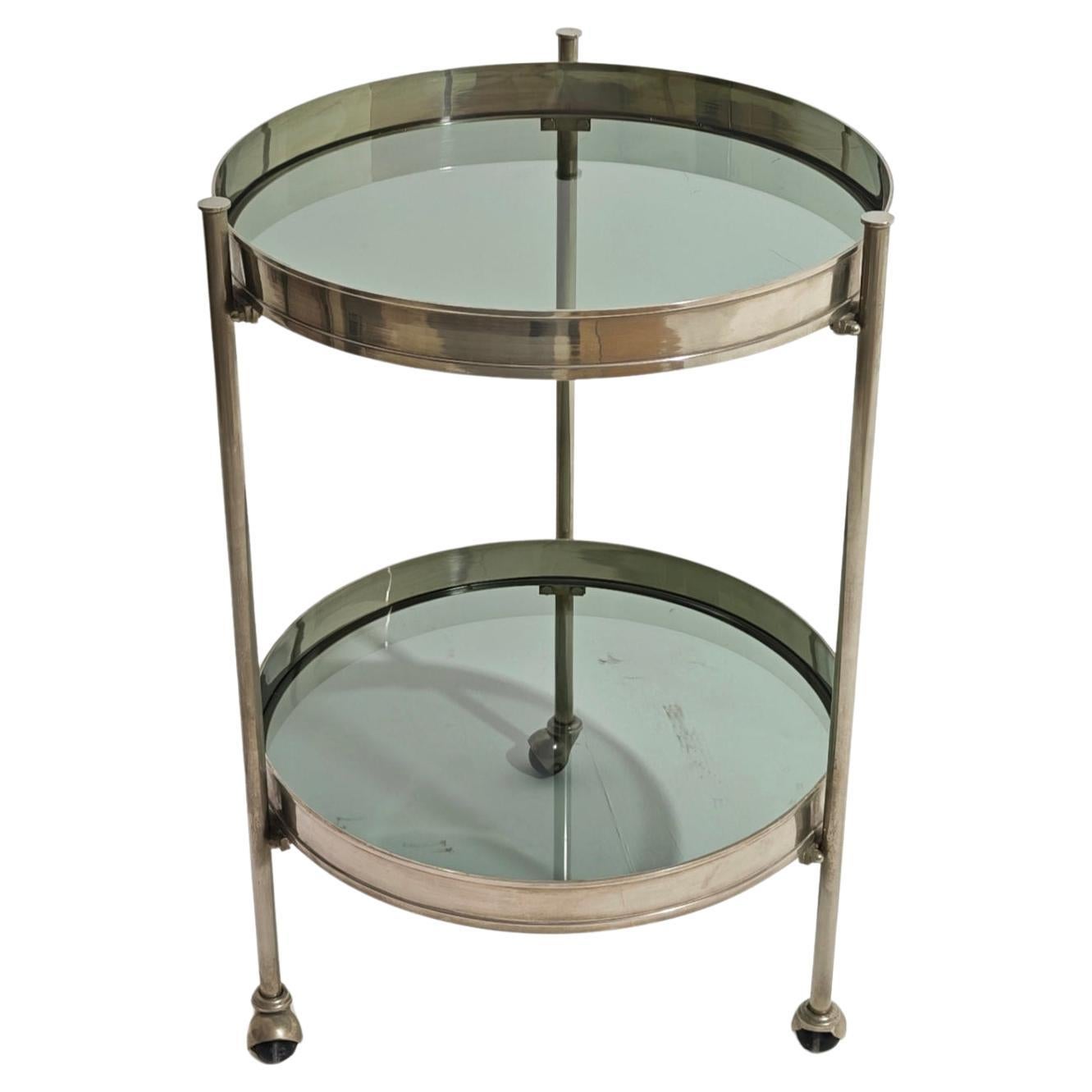 Mid-Century Vit Kellj für Binox Rolling Bar Cart Gebürstetes Messing Glas Italien 70er Jahre im Angebot