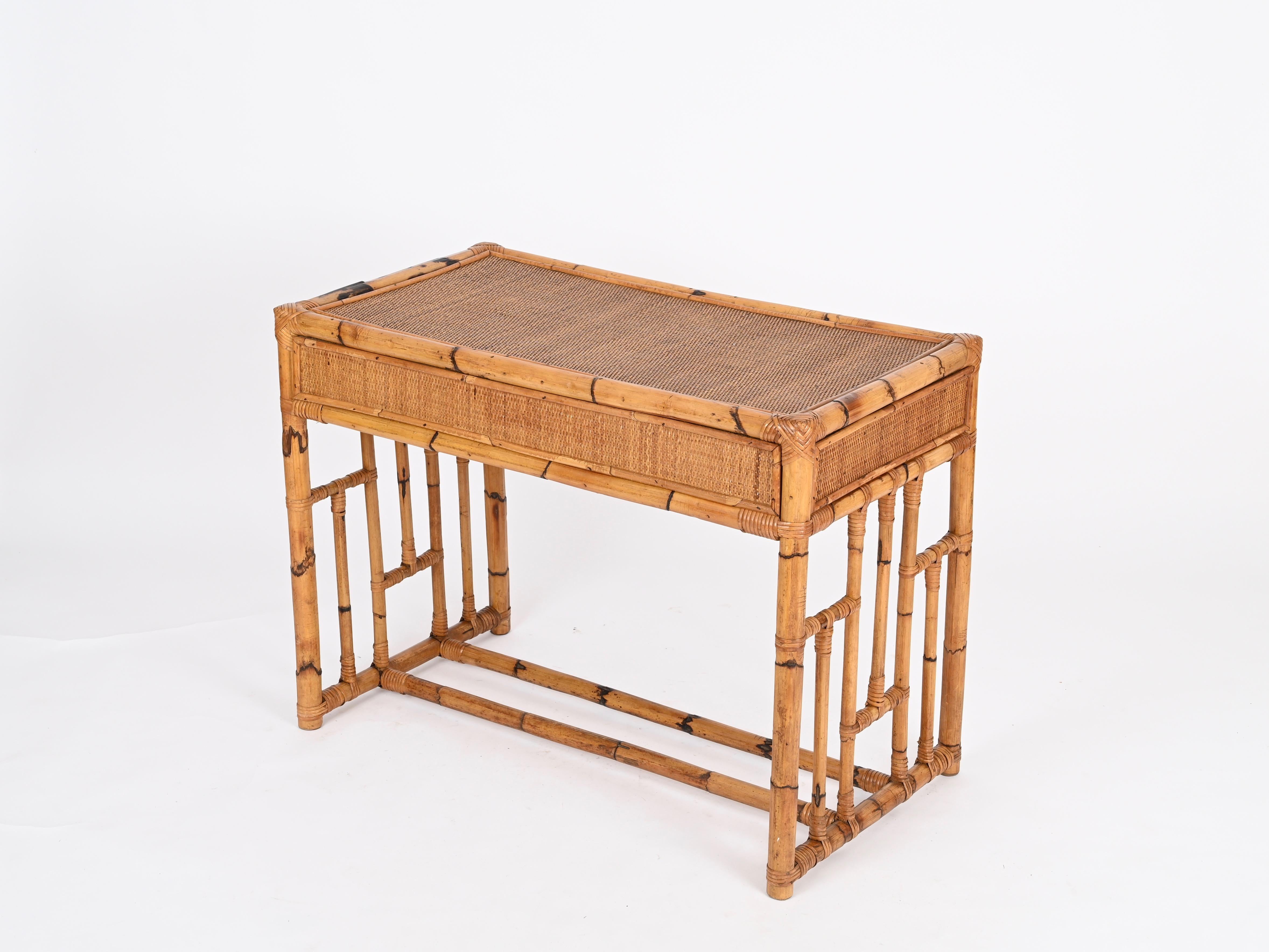 Mid-Century Vivai del Sud Desk in Bamboo, Rattan, Wicker and Brass, Italy, 1970s 7