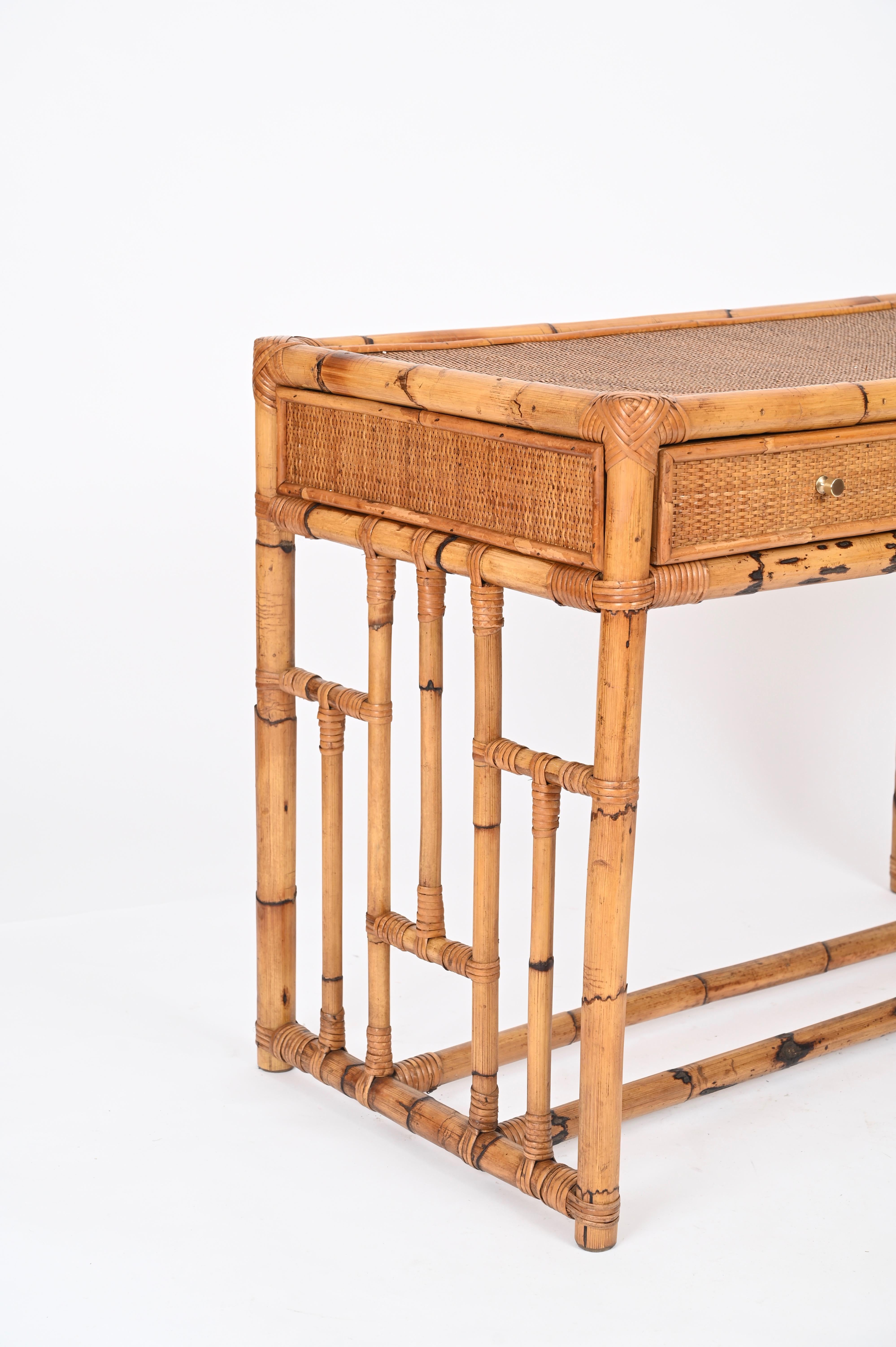 Mid-Century Vivai del Sud Desk in Bamboo, Rattan, Wicker and Brass, Italy, 1970s 1