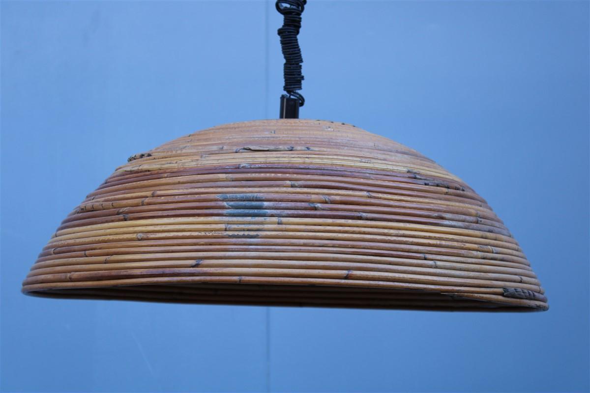 Midcentury Vivai del Sud round chandelier bamboo brown Italian design.
1 light Bulb E27 Max 100 Watt.