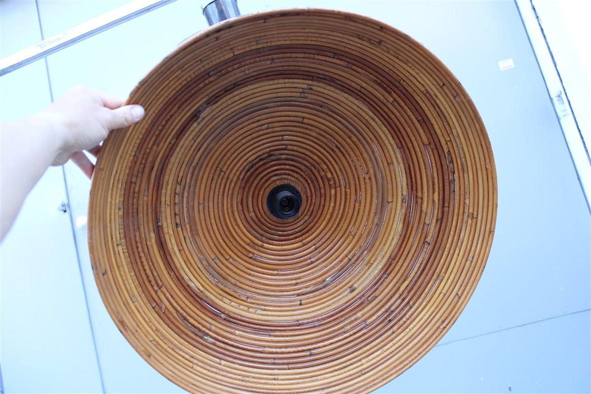 Midcentury Vivai del Sud Round Chandelier Bamboo Brown Italian Design  In Good Condition In Palermo, Sicily