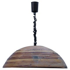 Midcentury Vivai del Sud Round Chandelier Bamboo Brown Italian Design