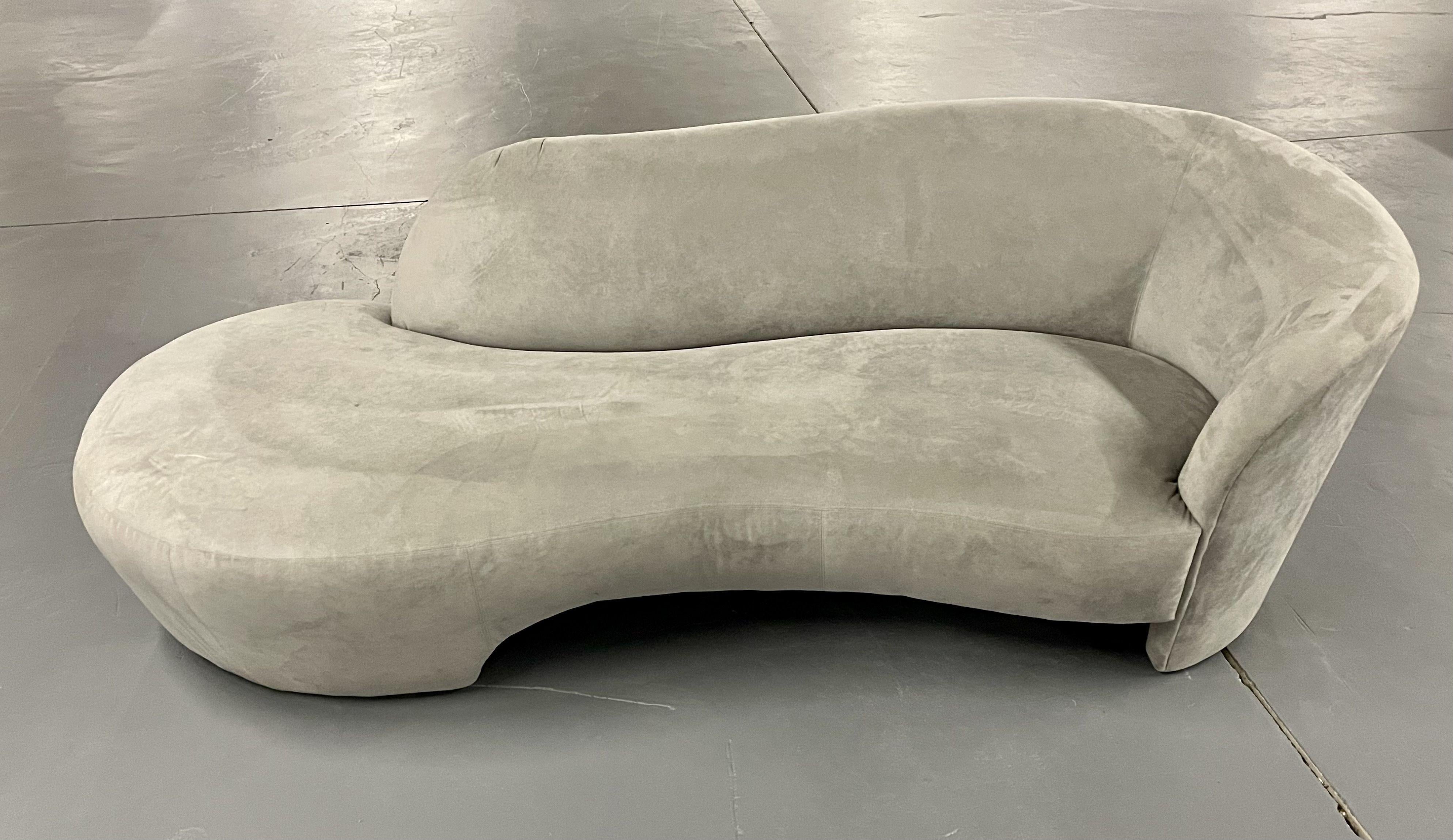 North American Mid-Century Weiman for Preview Cloud Sofa, Grey Suede, Kidney Shape