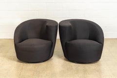 Midcentury Vladimir Kagan for Directional Black Nautilus Lounge Chairs, a Pair