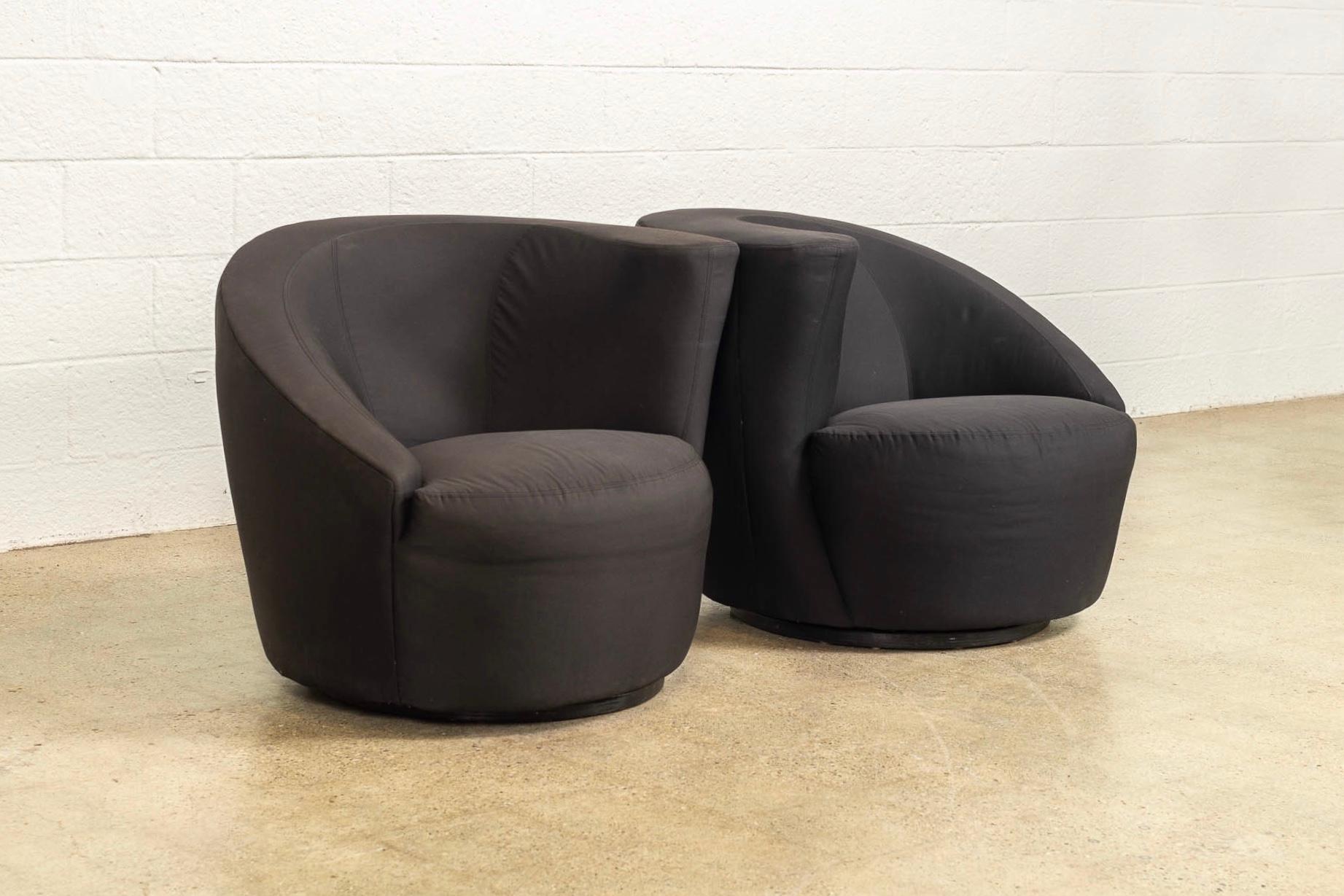 Mid-Century Modern Midcentury Vladimir Kagan for Directional Black Nautilus Lounge Chairs, a Pair For Sale