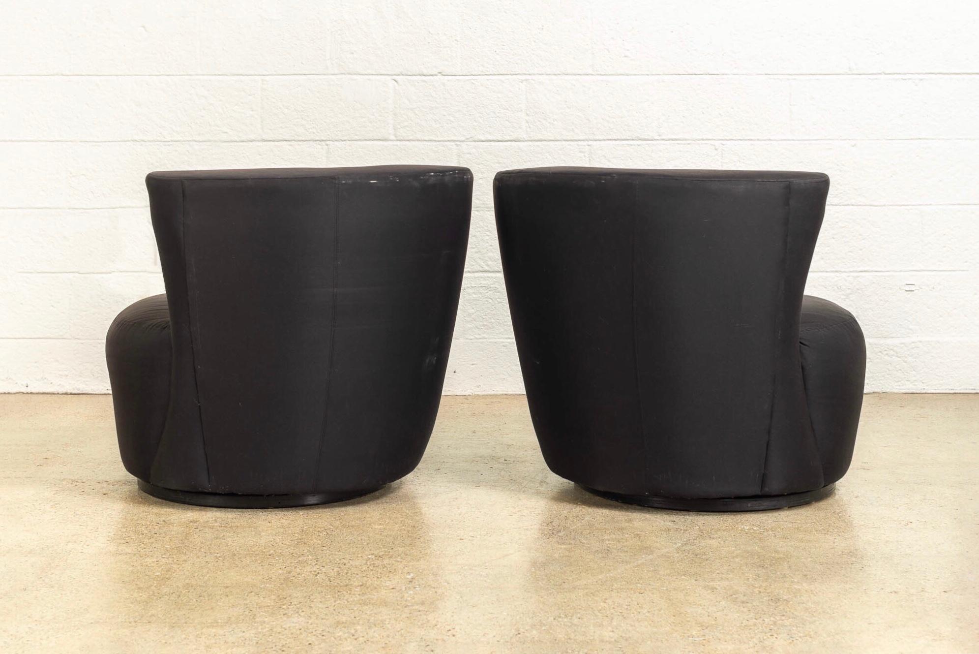 American Midcentury Vladimir Kagan for Directional Black Nautilus Lounge Chairs, a Pair For Sale