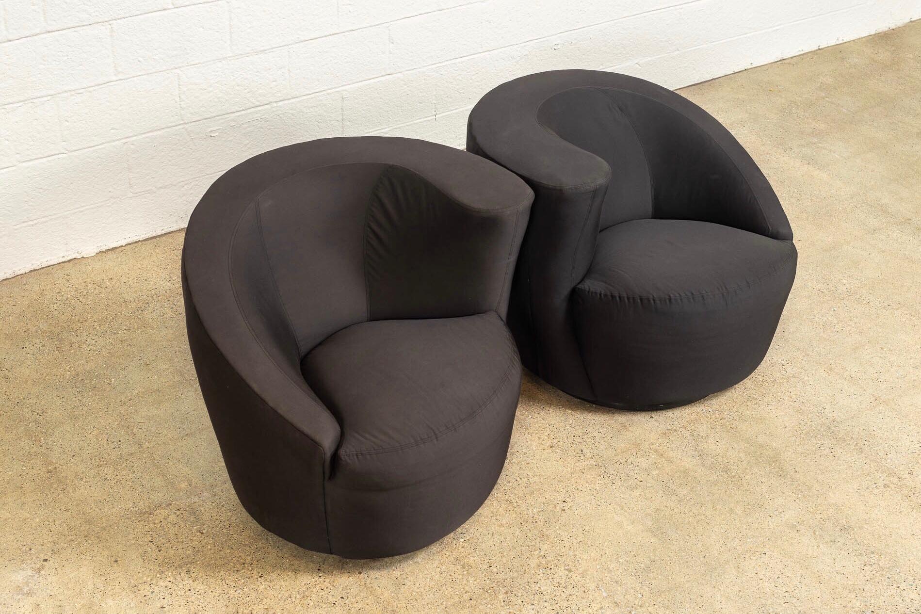 Late 20th Century Midcentury Vladimir Kagan for Directional Black Nautilus Lounge Chairs, a Pair For Sale
