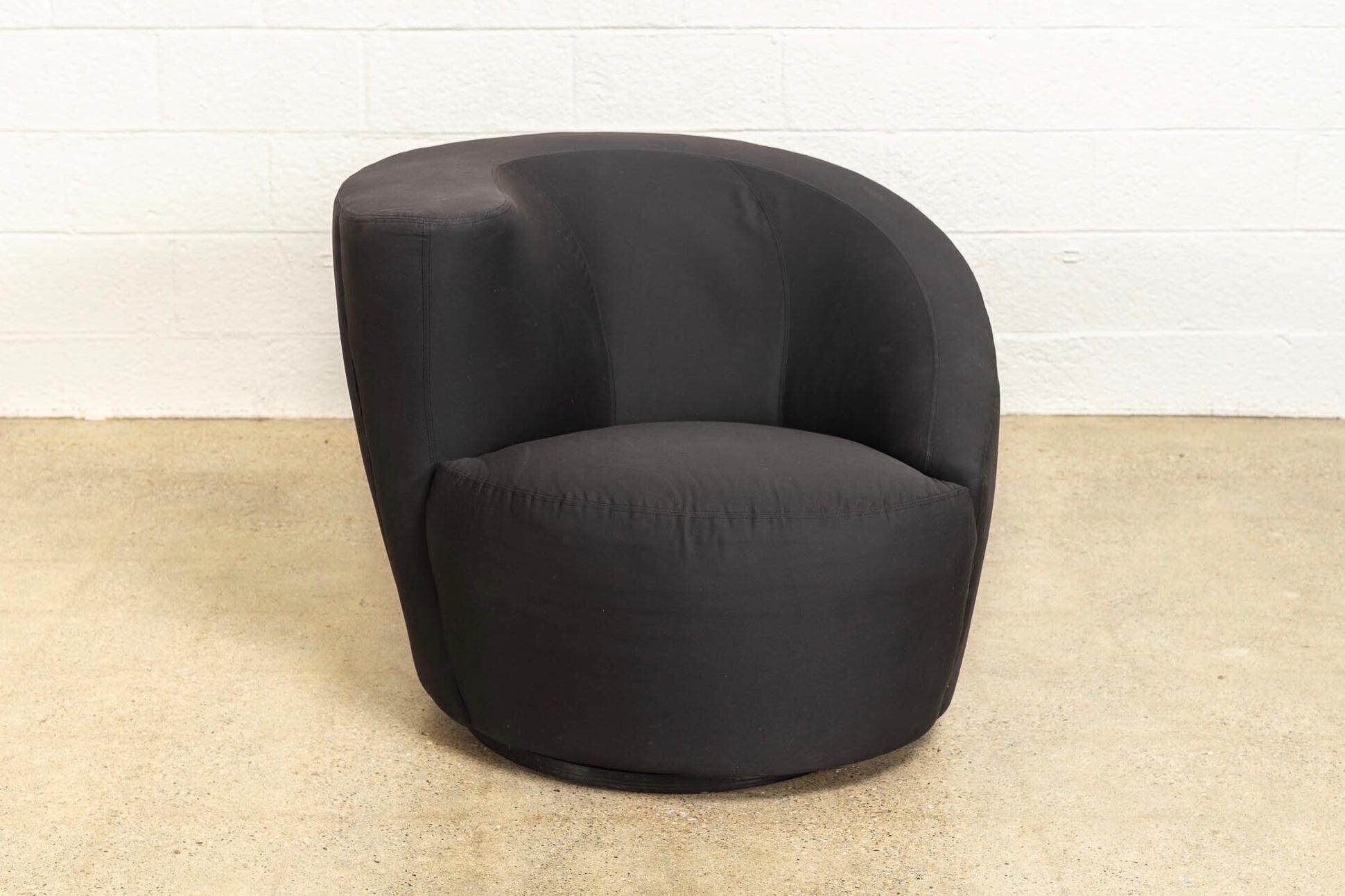 Cotton Midcentury Vladimir Kagan for Directional Black Nautilus Lounge Chairs, a Pair For Sale