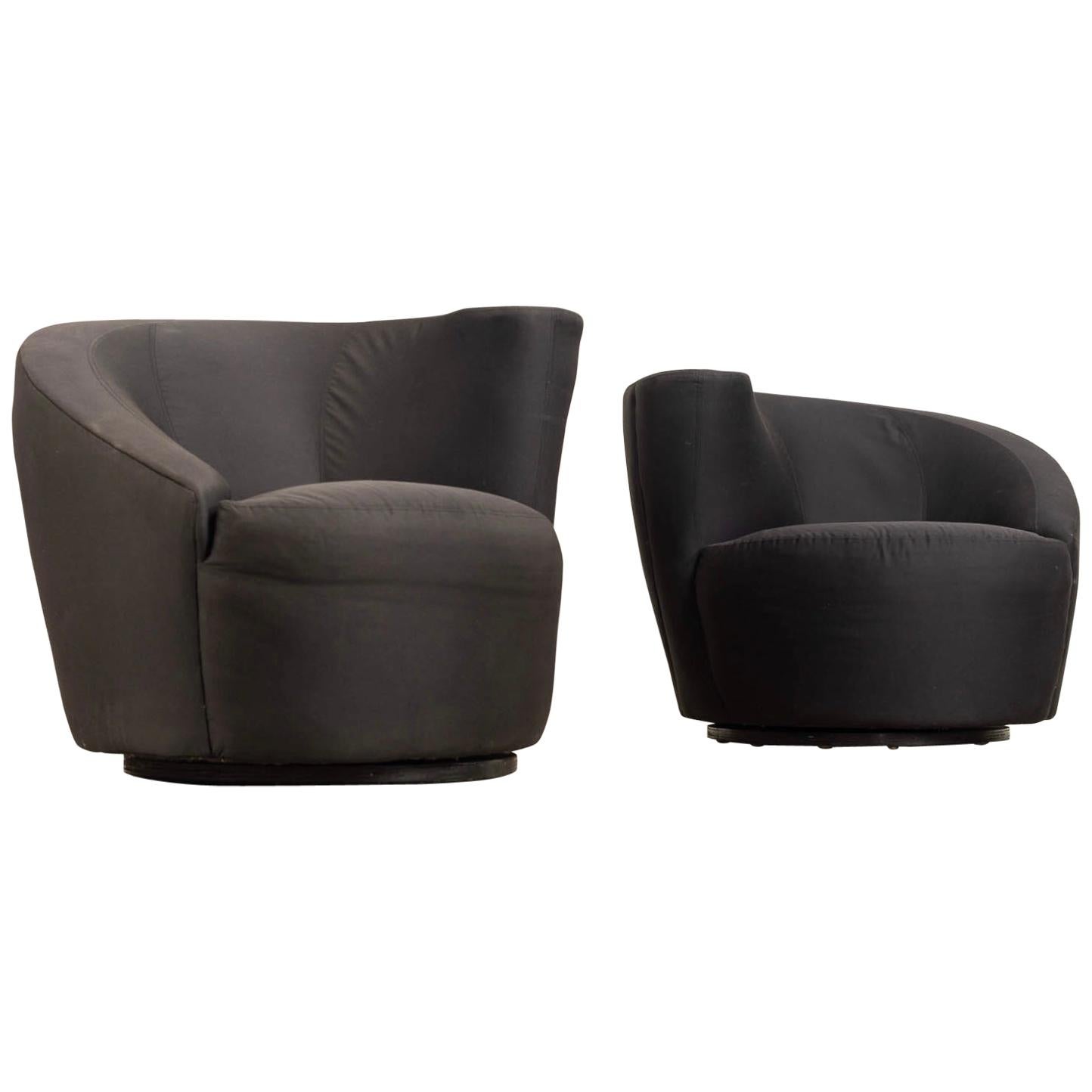 Midcentury Vladimir Kagan for Directional Black Nautilus Lounge Chairs, a Pair For Sale