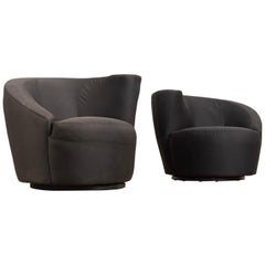 Midcentury Vladimir Kagan for Directional Black Nautilus Lounge Chairs, a Pair
