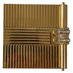 Mid-Century Volupté American Art Deco Style Rhinestone Gold-Tone Compact