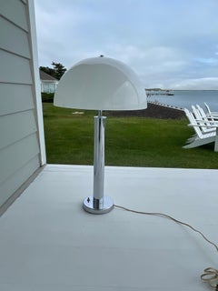 Mid Century Von Nessen Chrome Table Lamp with an Acrylic White Dome Shade