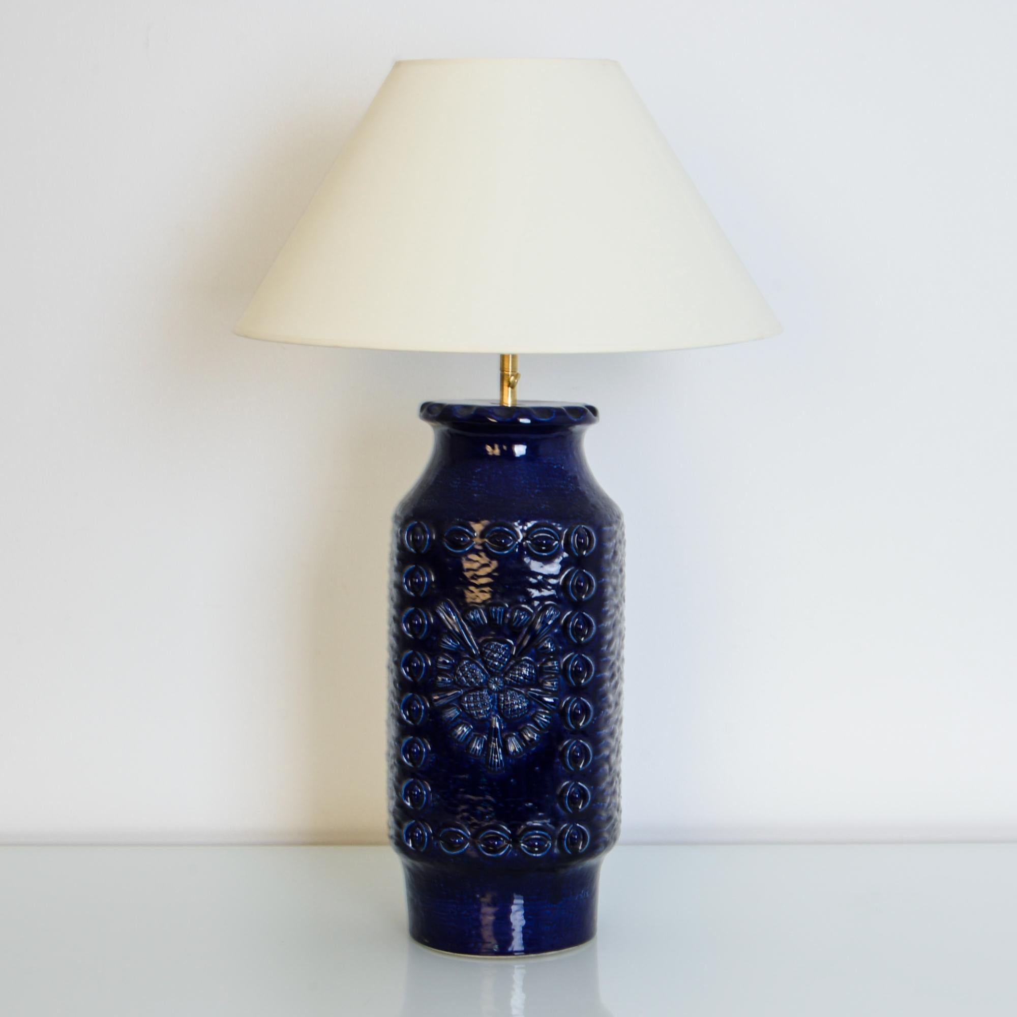 Glazed Midcentury W. Germany Blue Ceramic Vase Table Lamp
