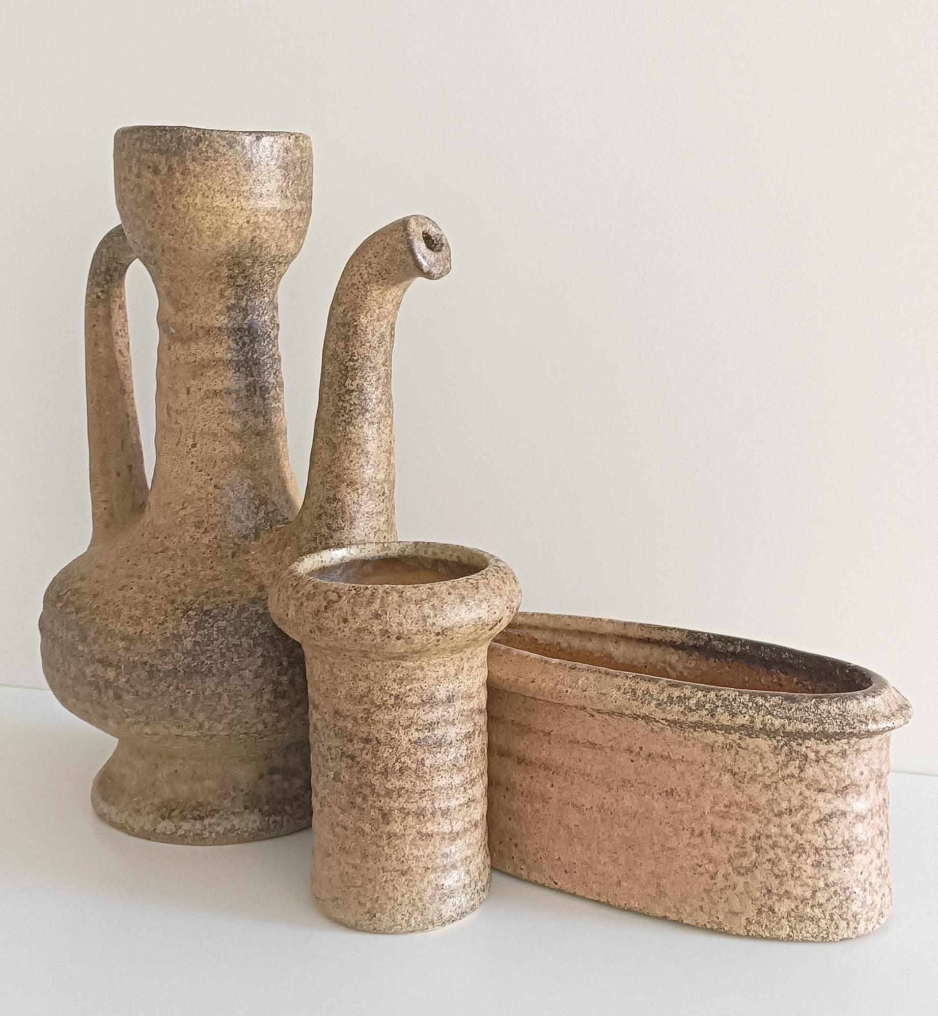 Mid Century Wabi-Sabi Stil Hand Made Keramik Set von Marius Van Woerden, 1960er Jahre (Niederländisch) im Angebot