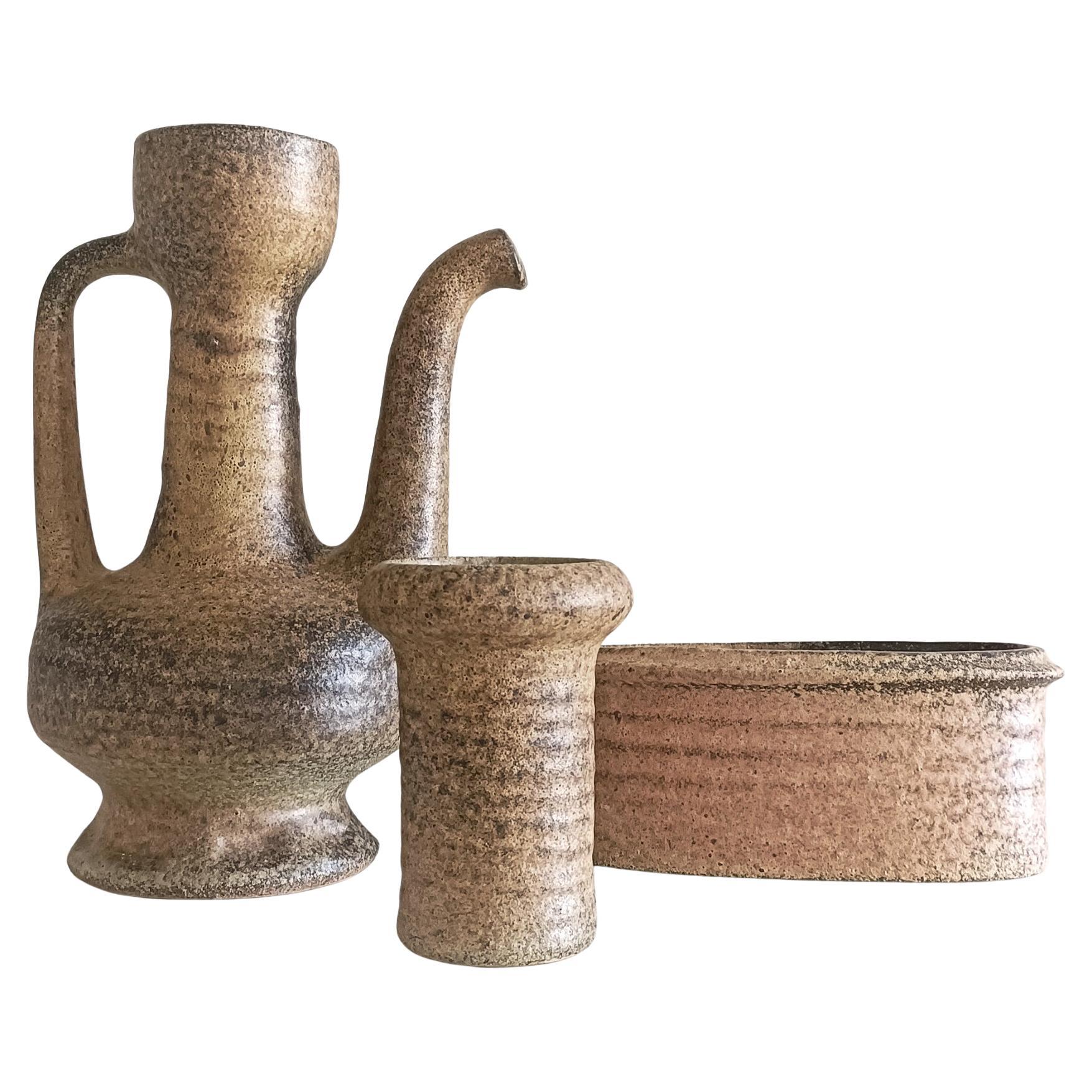 Mid Century Wabi-Sabi Stil Hand Made Keramik Set von Marius Van Woerden, 1960er Jahre im Angebot