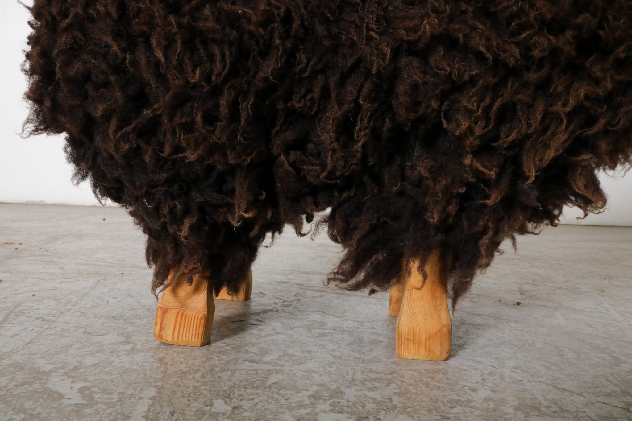 Mid-Century, Waldorf Wooden Sheep with Brown Sheep Fur For Sale 8