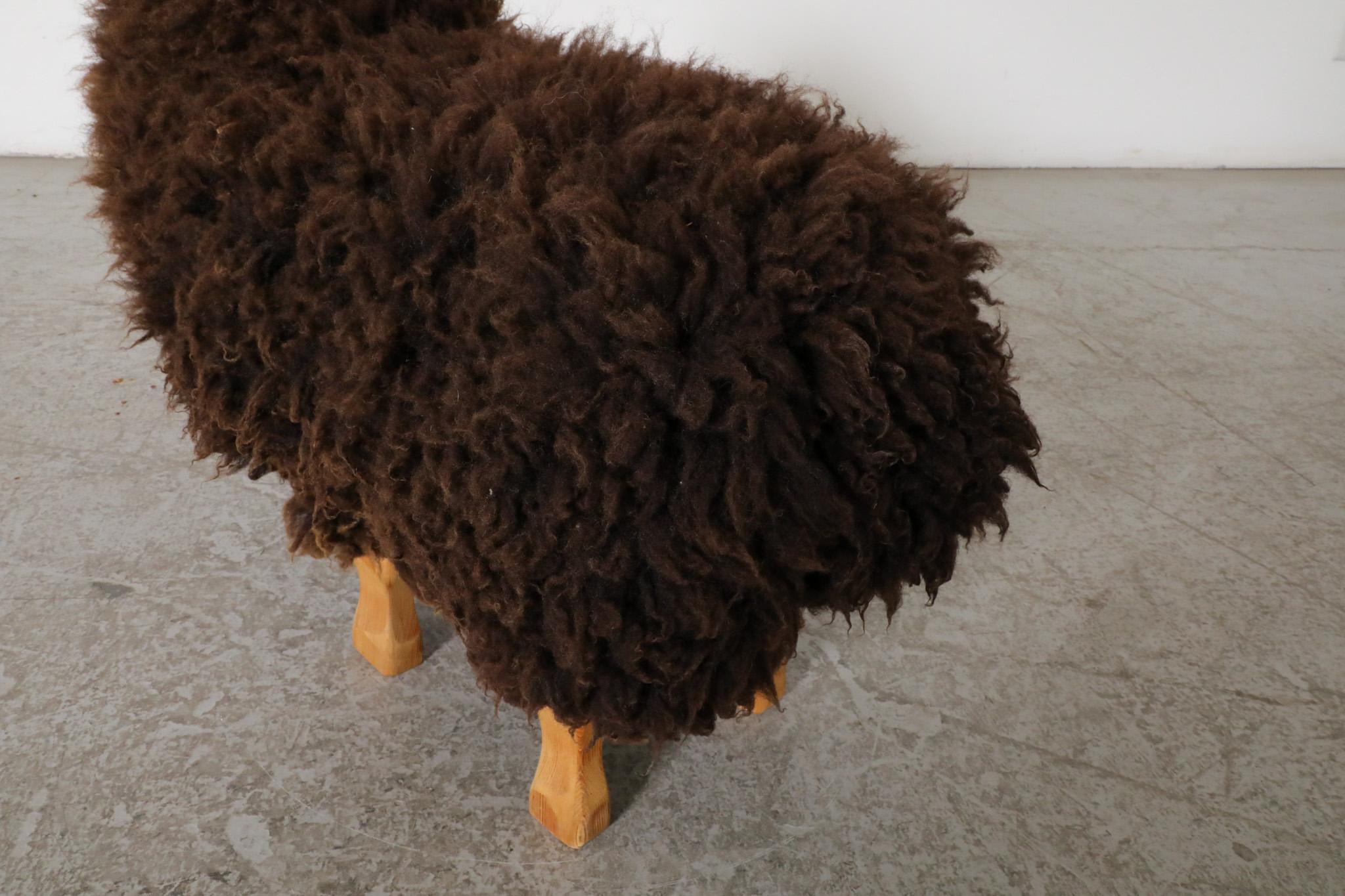 Mid-Century, Waldorf Wooden Sheep with Brown Sheep Fur For Sale 9