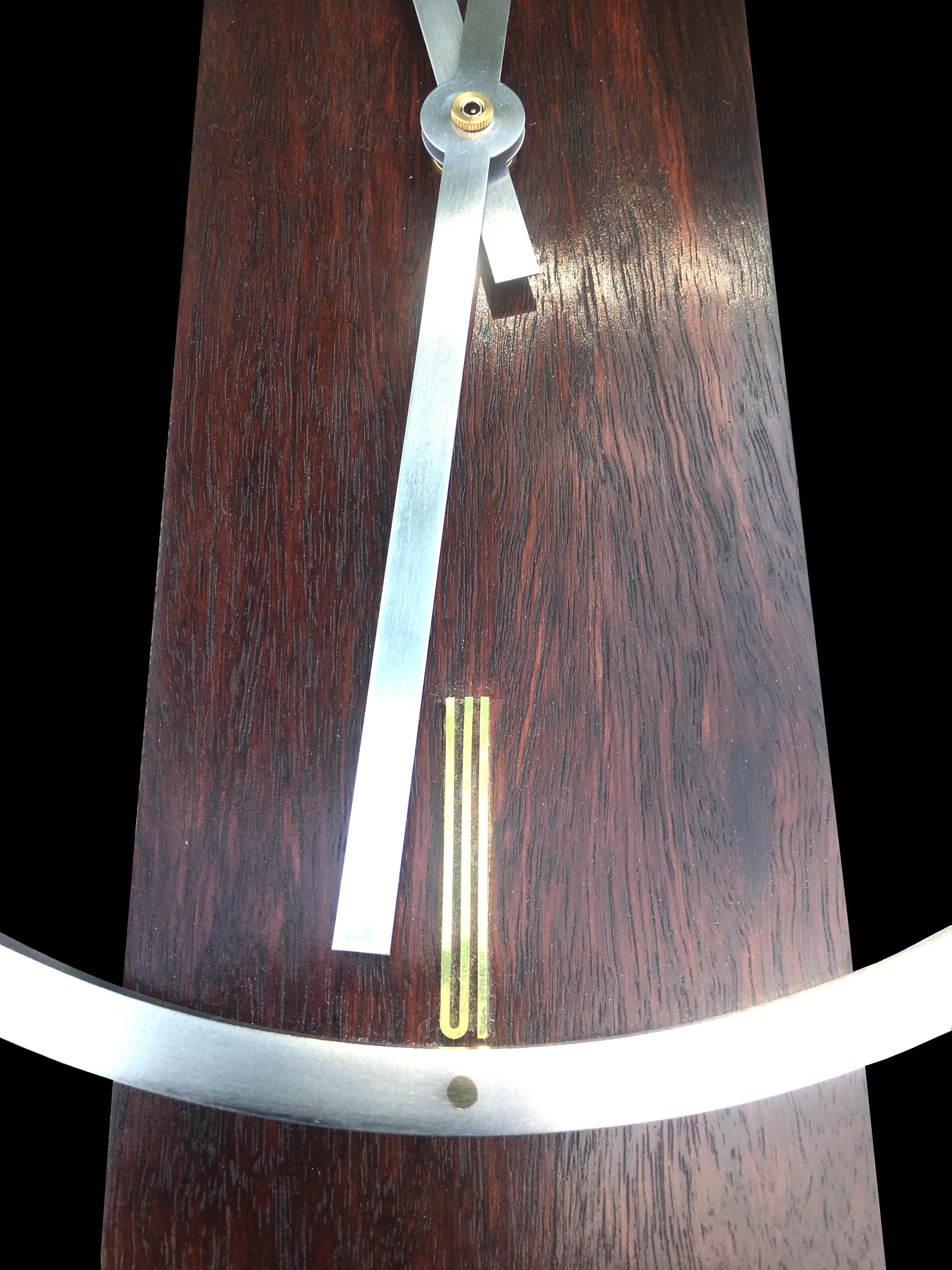 20th Century Midcentury Wall Clock in Hardwood, Aluminum and Brass