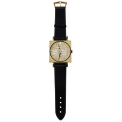 Midcentury Wall Clock in the Form of a Wristwatch in Leather and Brass, Germany