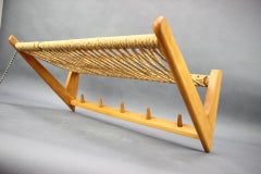 Mid Century Wall Coat Rack Shelf Woven Rope Czechoslovakia 1950s