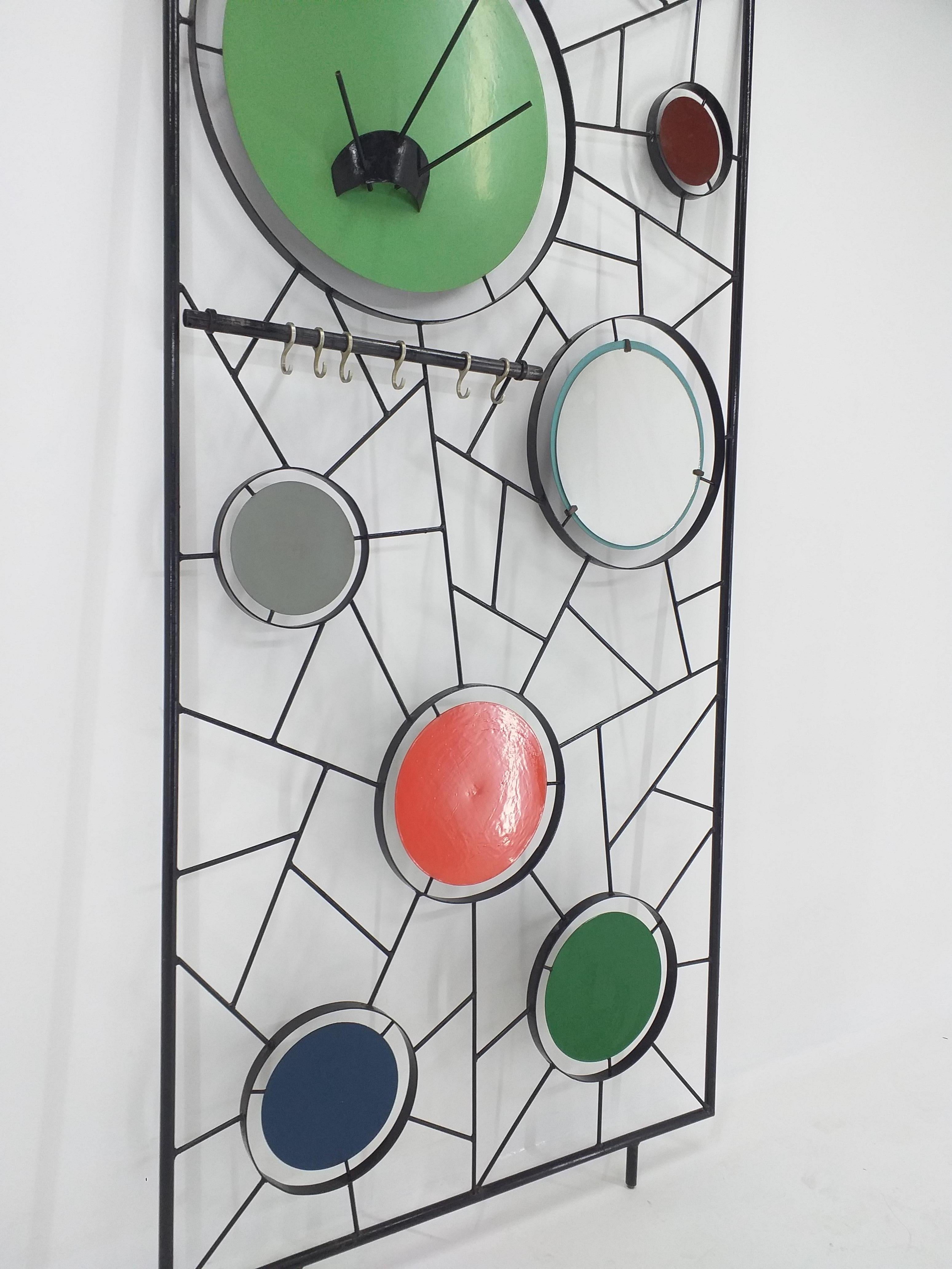 Lacquered Midcentury Wall Coat Rack with Mirror, Italy, 1960s For Sale