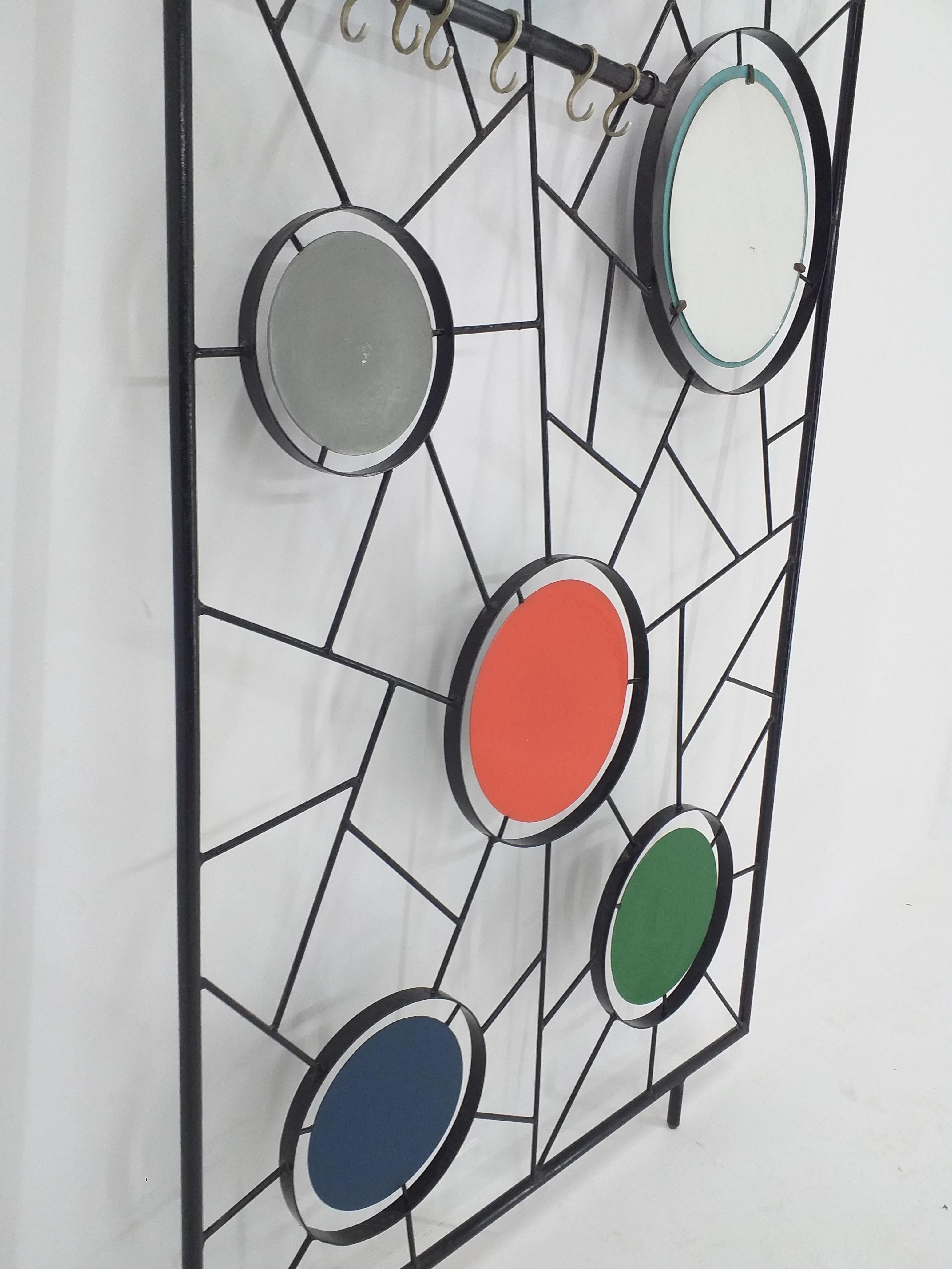 Midcentury Wall Coat Rack with Mirror, Italy, 1960s In Good Condition For Sale In Praha, CZ