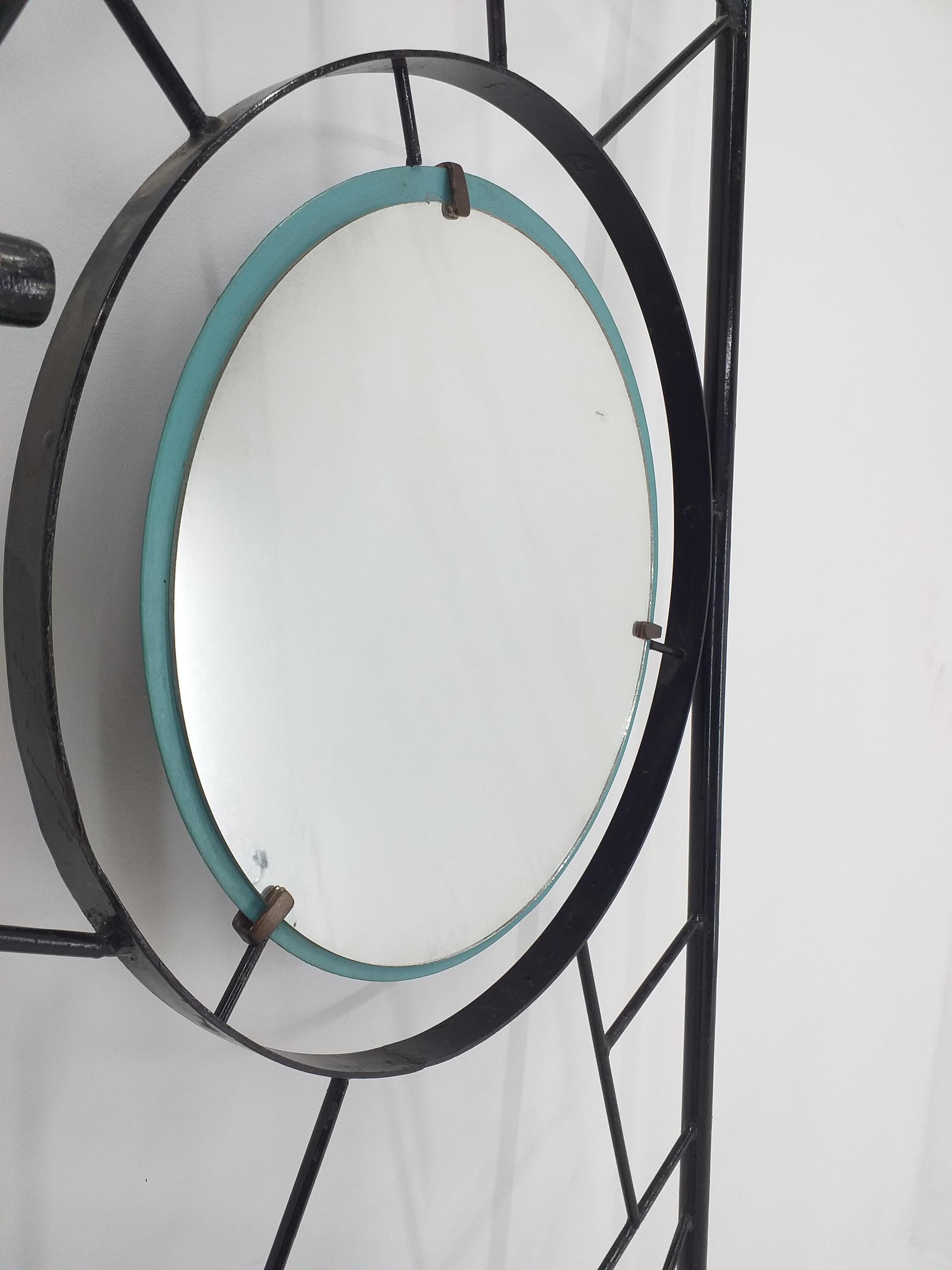 Metal Midcentury Wall Coat Rack with Mirror, Italy, 1960s For Sale