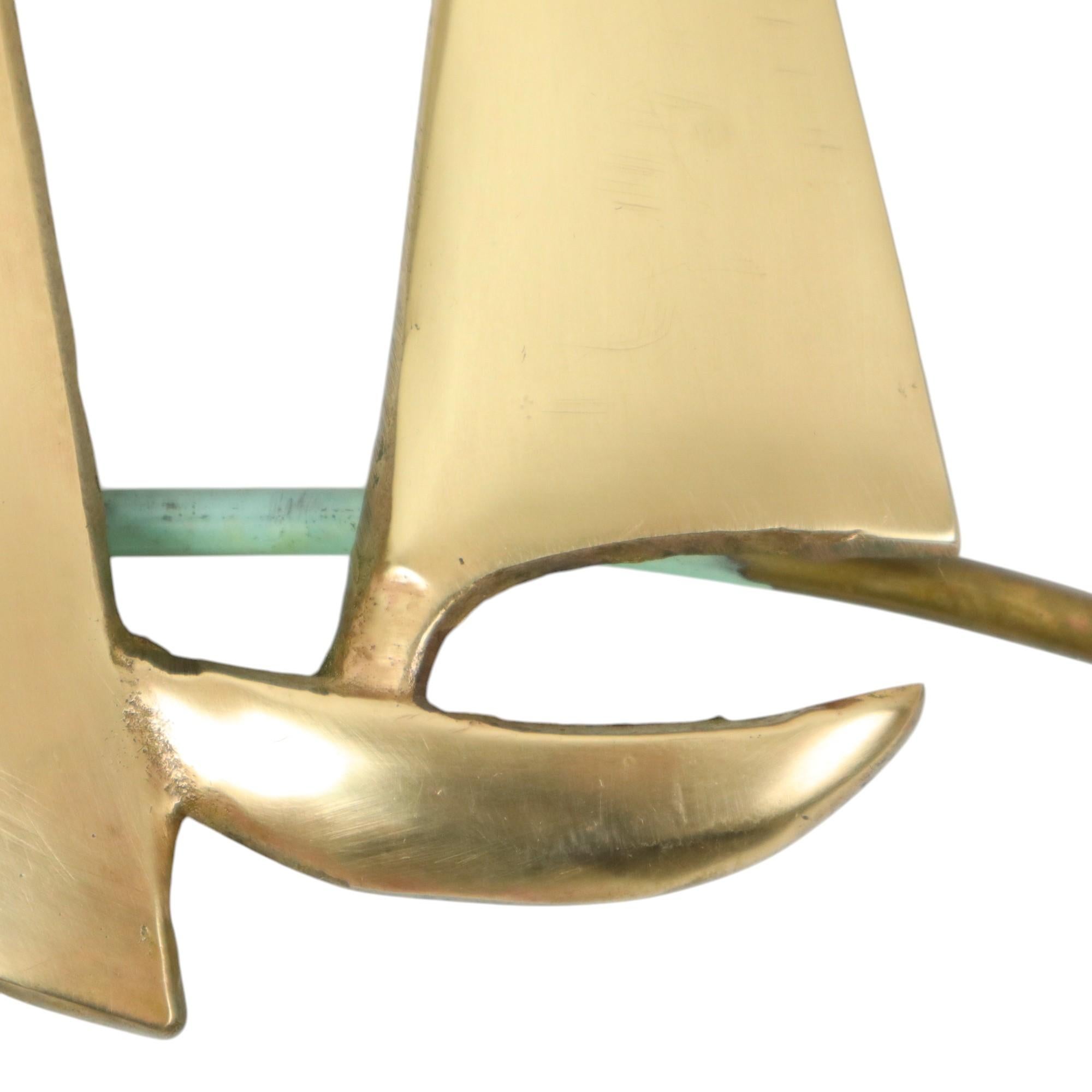Mid Century Wall Decoration Boats with Sun Brass and Red Copper For Sale 4