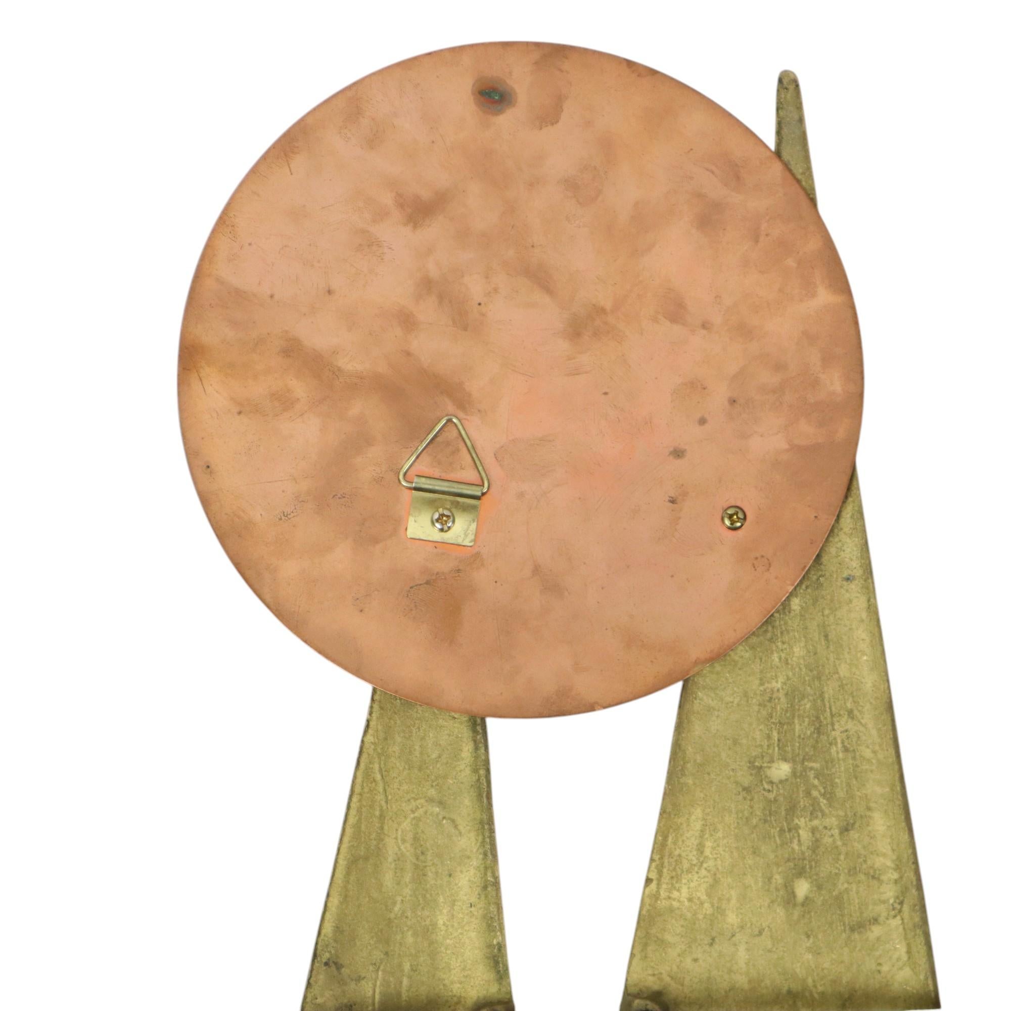 Mid Century Wall Decoration Boats with Sun Brass and Red Copper For Sale 6