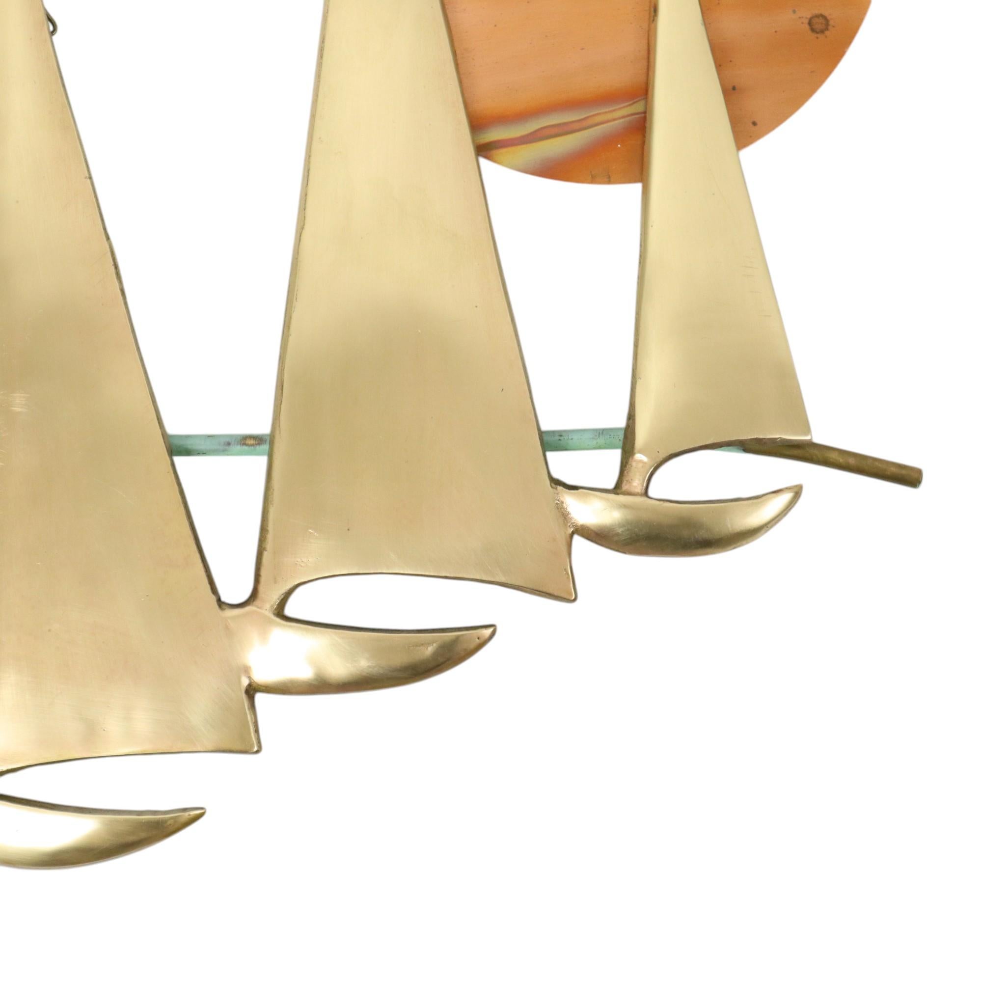Mid-Century Modern Mid Century Wall Decoration Boats with Sun Brass and Red Copper For Sale