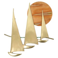 Mid Century Wall Decoration Boats with Sun Brass and Red Copper