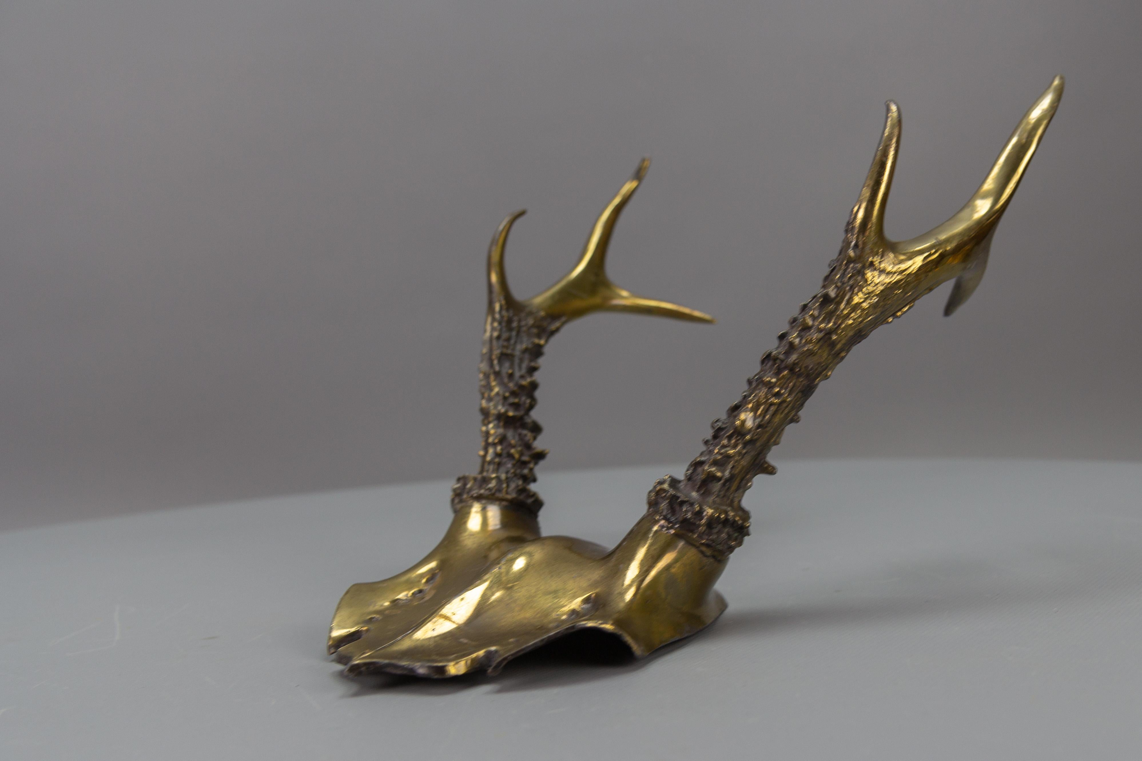 Mid-Century Modern Mid-Century Wall Decoration Bronzed Pewter Roe Deer Antlers  For Sale