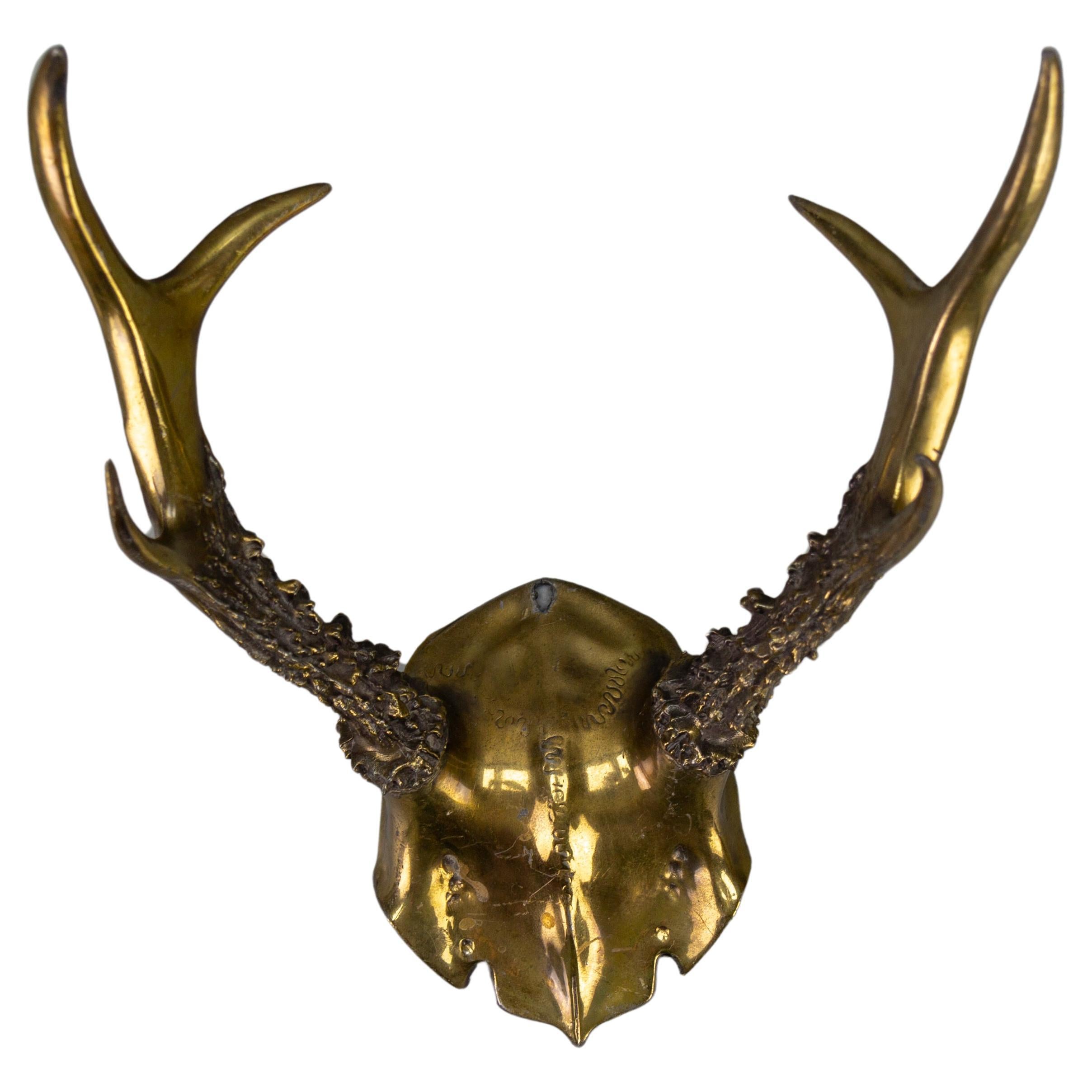 Mid-Century Wall Decoration Bronzed Pewter Roe Deer Antlers 